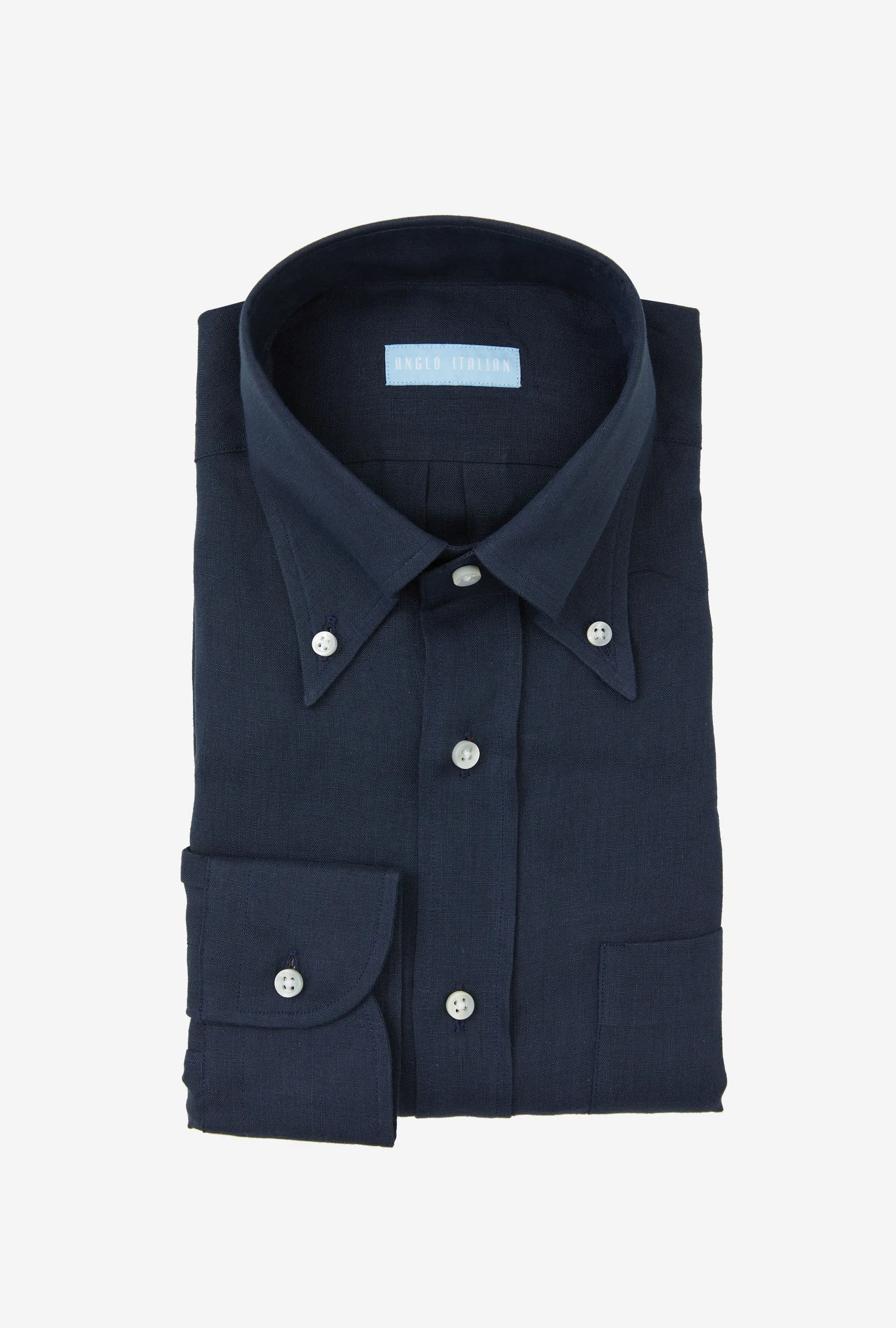 Button Down Linen Shirt Navy sold by Anglo Italian