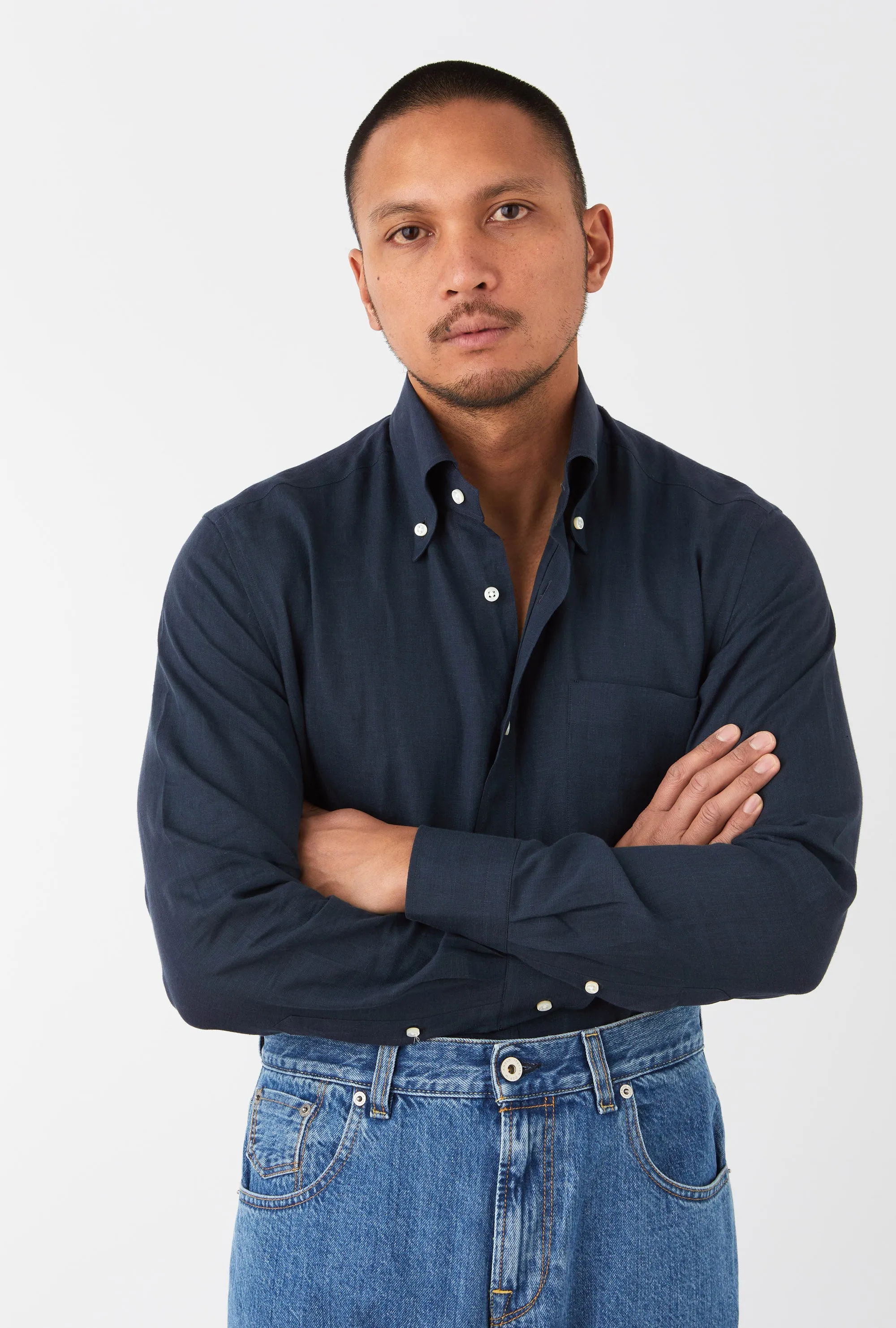 Button Down Linen Shirt Navy sold by Anglo Italian product image thumbnail 2