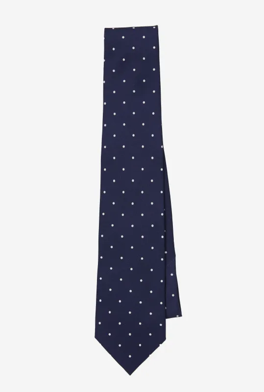 Dry Silk Tie Navy White Dot made by Anglo Italian