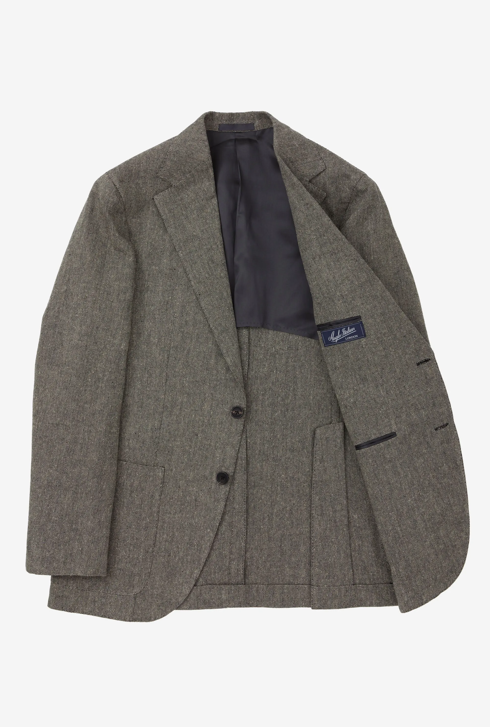 Sport Jacket Linen Cotton Silk Ecru Black Herringbone sold by Anglo Italian product image thumbnail 3