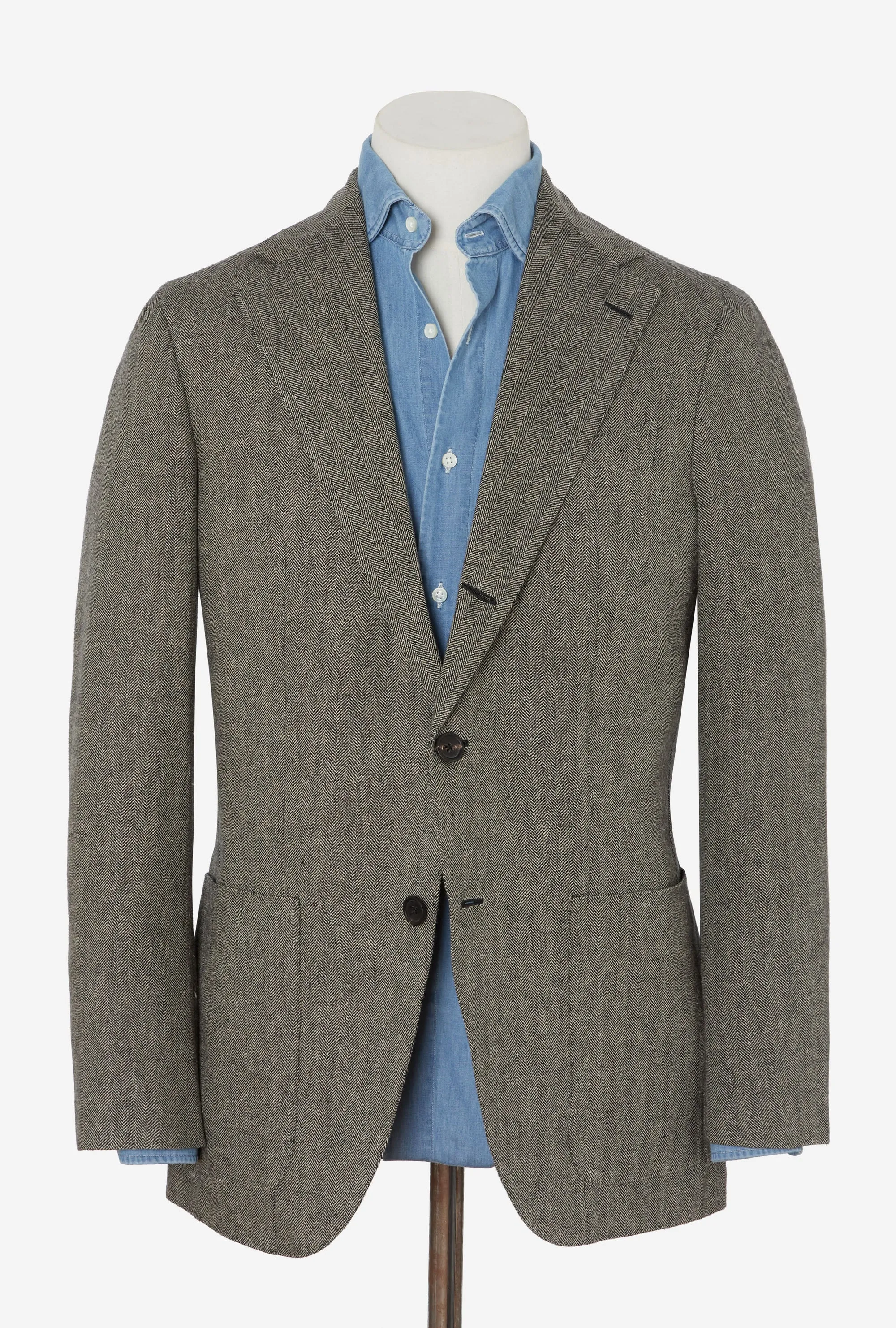 Sport Jacket Linen Cotton Silk Ecru Black Herringbone sold by Anglo Italian