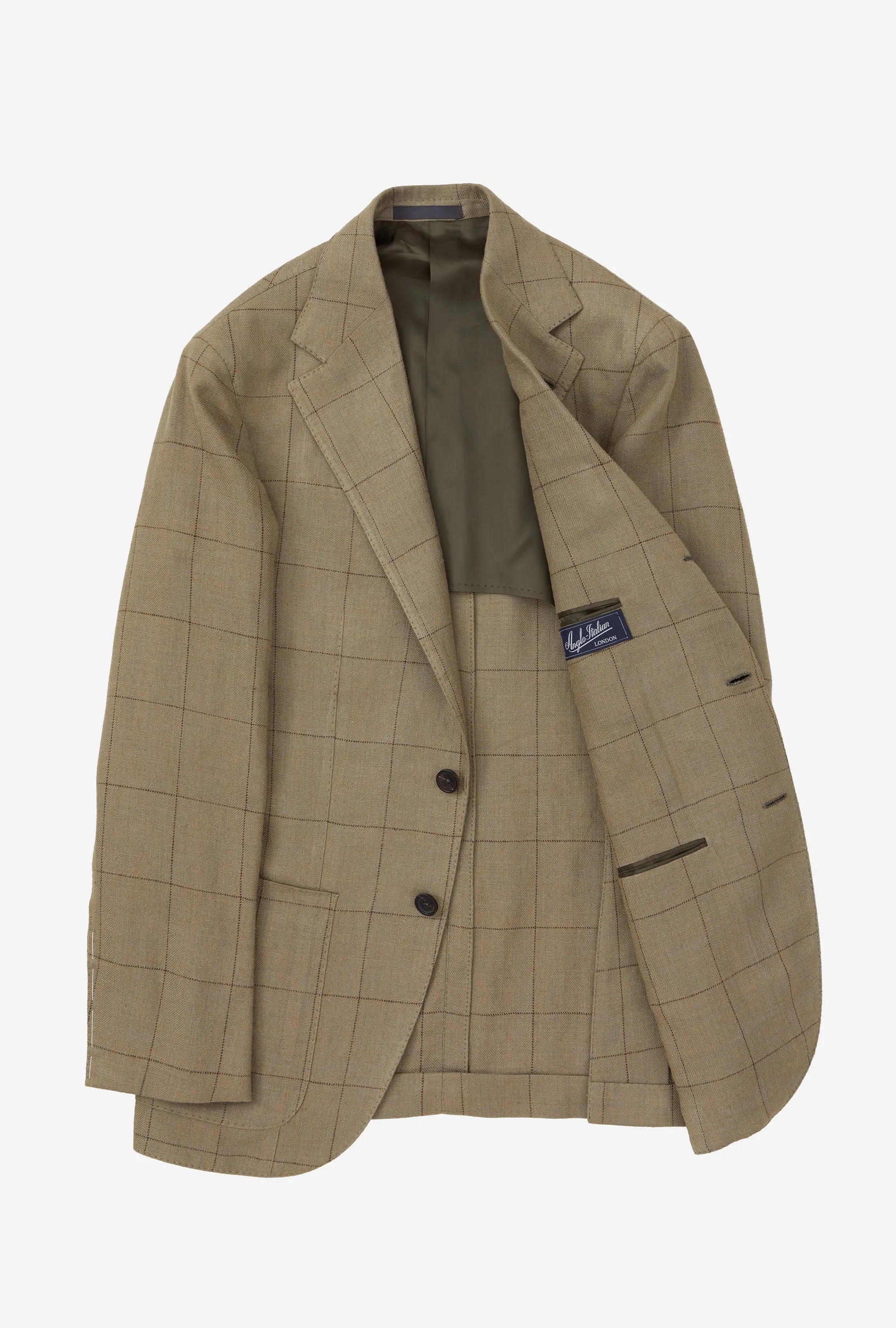 Sport Jacket Silk-Linen Sage Twill Brown Overcheck sold by Anglo Italian product image thumbnail 5
