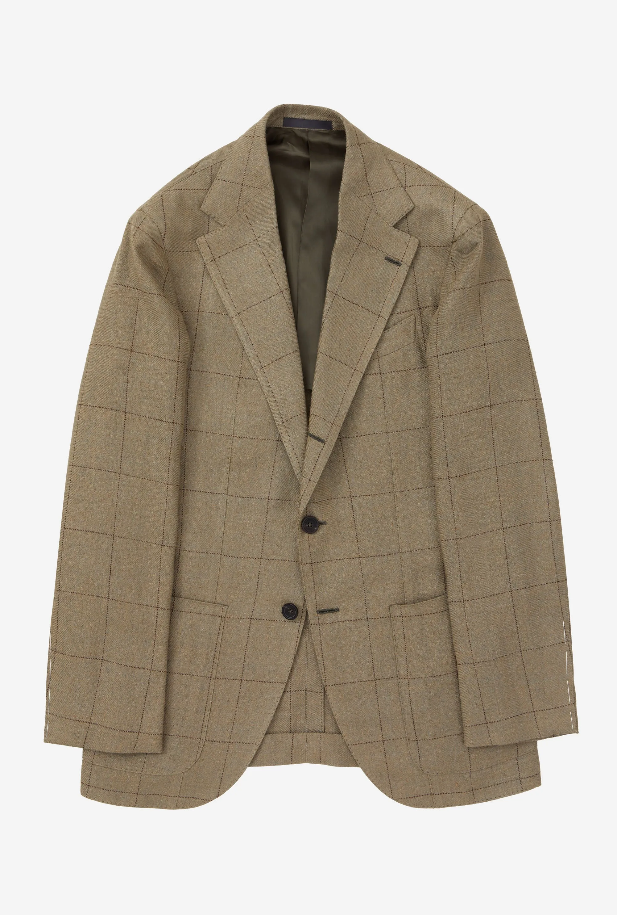 Sport Jacket Silk-Linen Sage Twill Brown Overcheck sold by Anglo Italian product image thumbnail 4