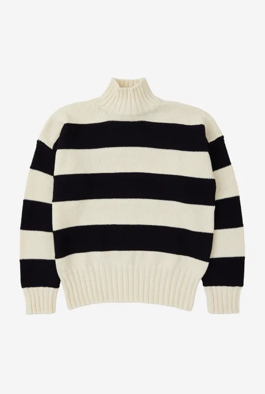 Mockneck Cotton Ecru Navy Stripe made by Anglo Italian