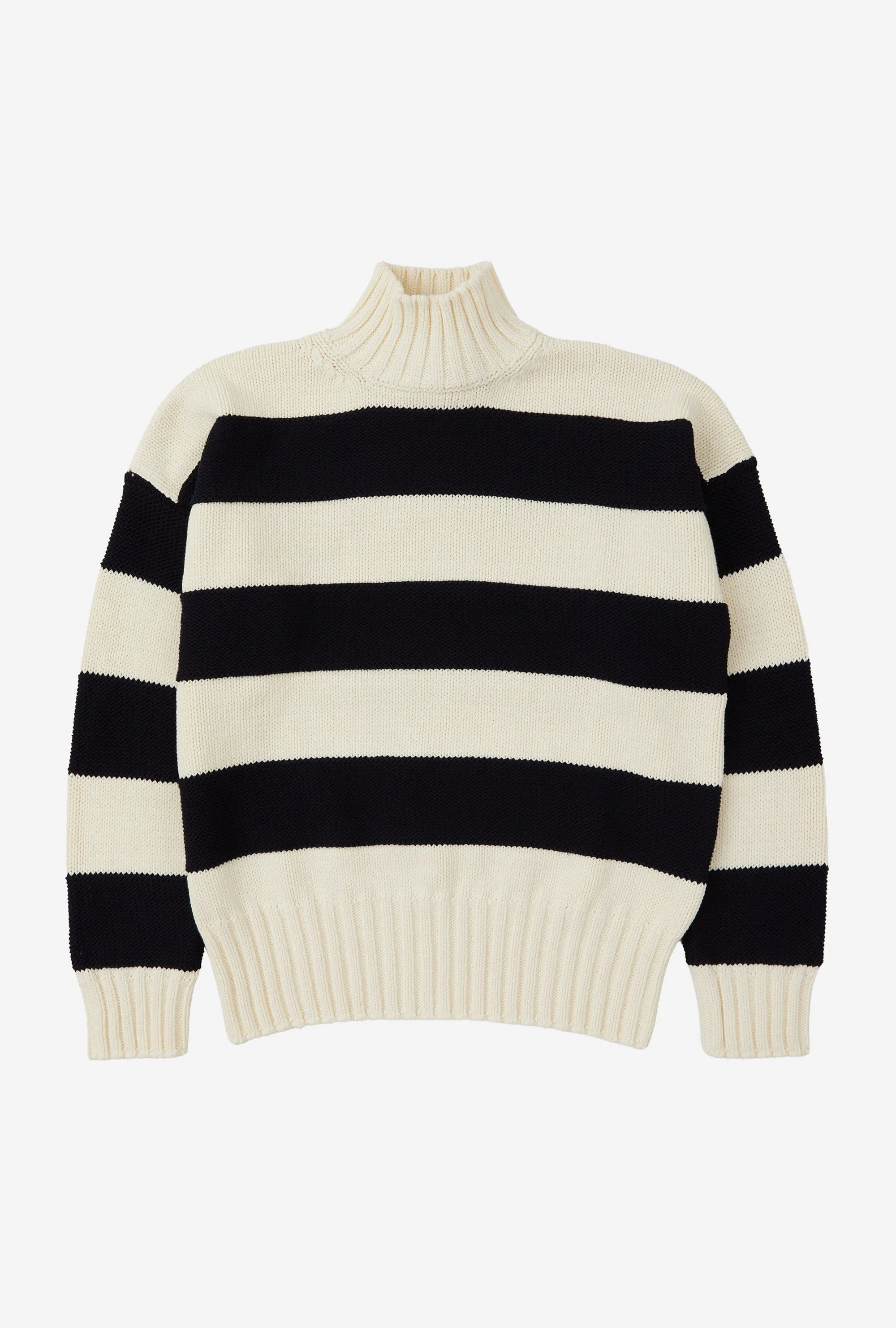 Mockneck Cotton Ecru Navy Stripe sold by Anglo Italian