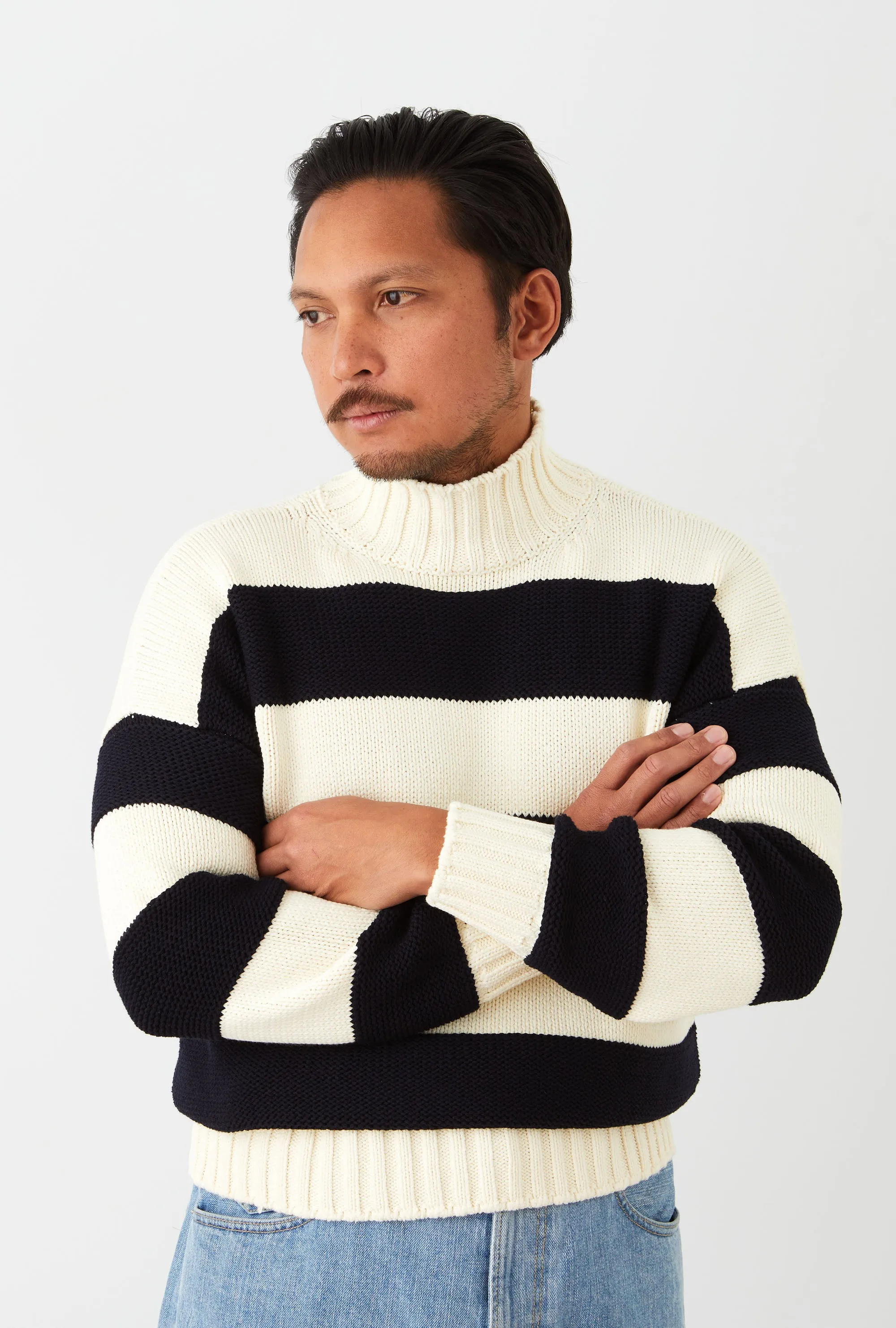 Mockneck Cotton Ecru Navy Stripe sold by Anglo Italian product image thumbnail 2