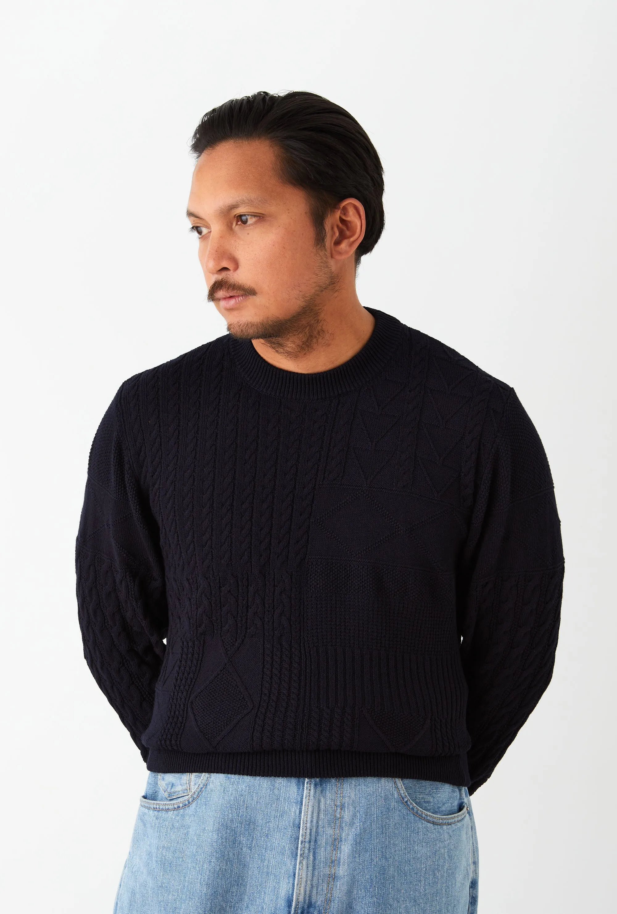 Crewneck Cotton Navy Patchwork sold by Anglo Italian product image thumbnail 2