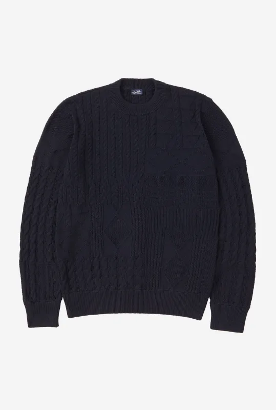 Crewneck Cotton Navy Patchwork made by Anglo Italian