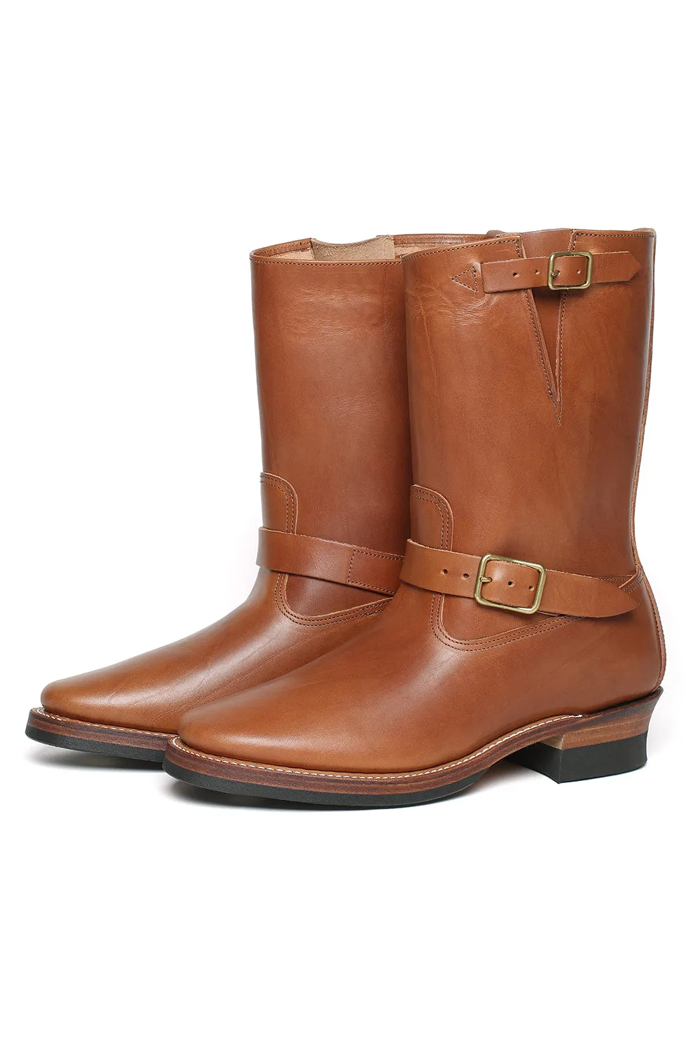 603LTD Horsehide Engineer Boots “The Pioneer” - Heritage Vachetta Double Shoulder Brown×Brass sold by Attractions