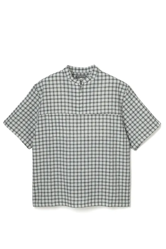 Lot.890 Half Zip Pin Check Shirt -White- made by Attractions