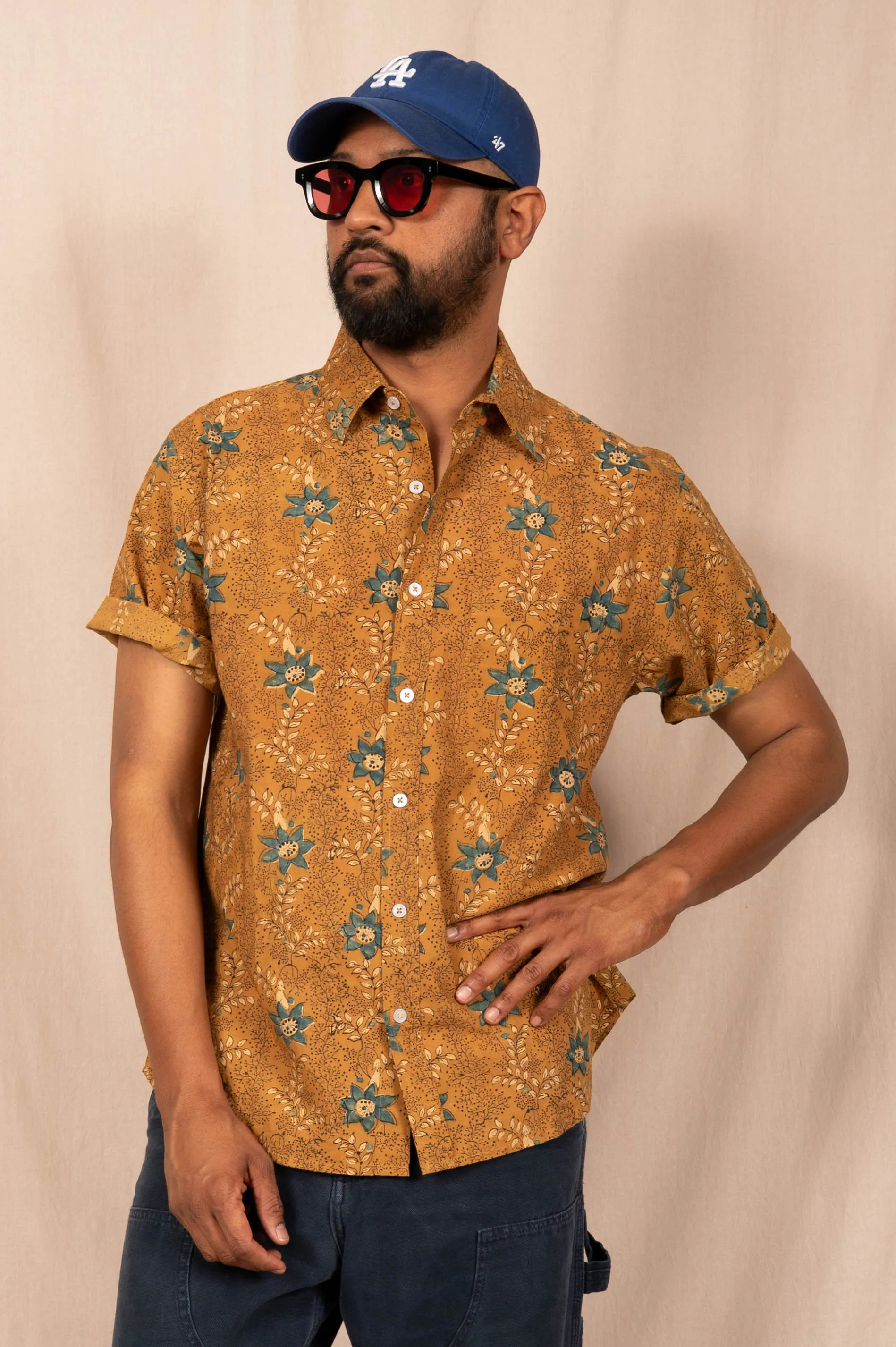 'The Folk' Shirt in Mustard and Indigo Floral sold by Dushyant product image thumbnail 5