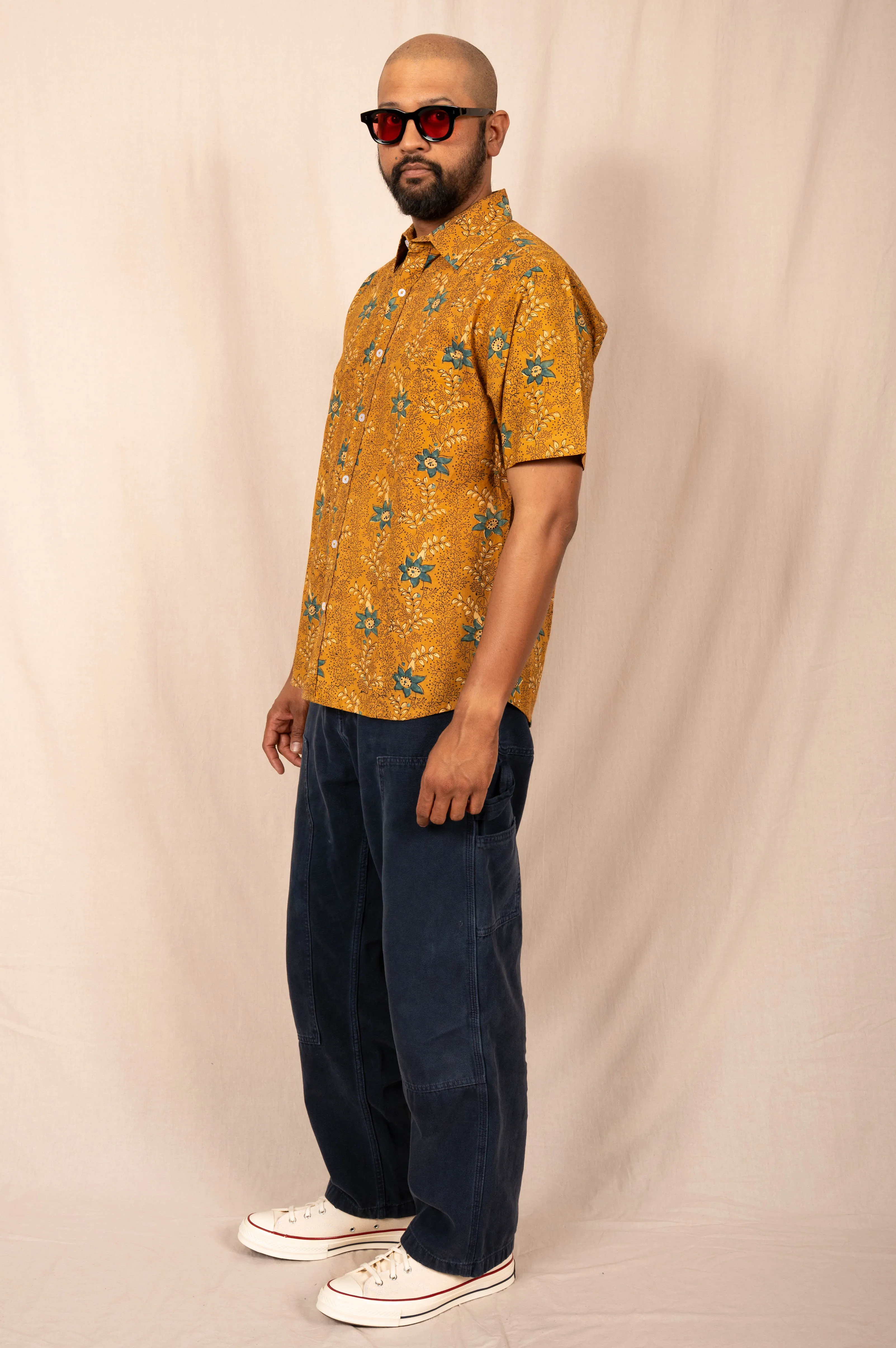 'The Folk' Shirt in Mustard and Indigo Floral sold by Dushyant product image thumbnail 4