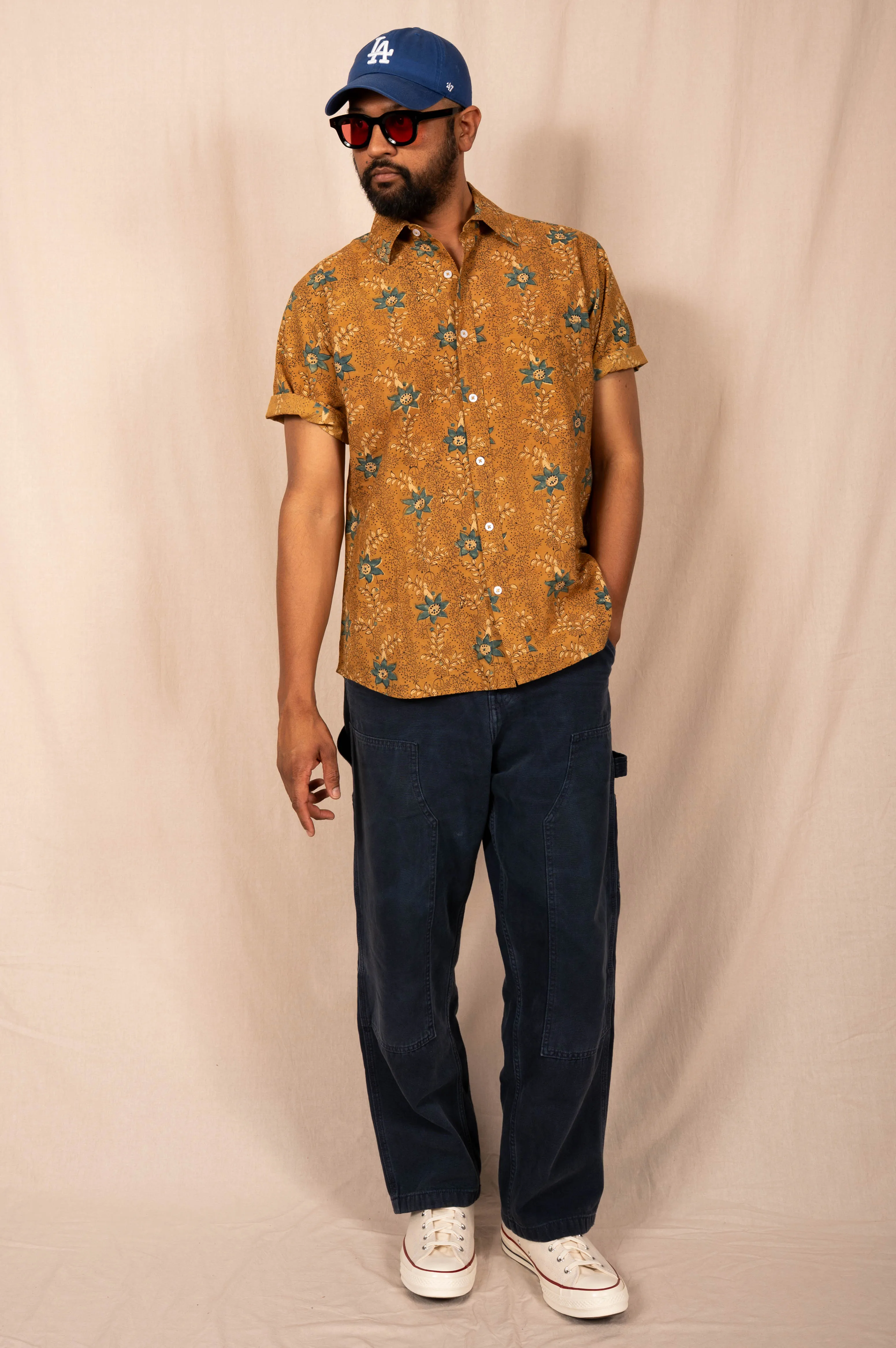 'The Folk' Shirt in Mustard and Indigo Floral sold by Dushyant product image thumbnail 3