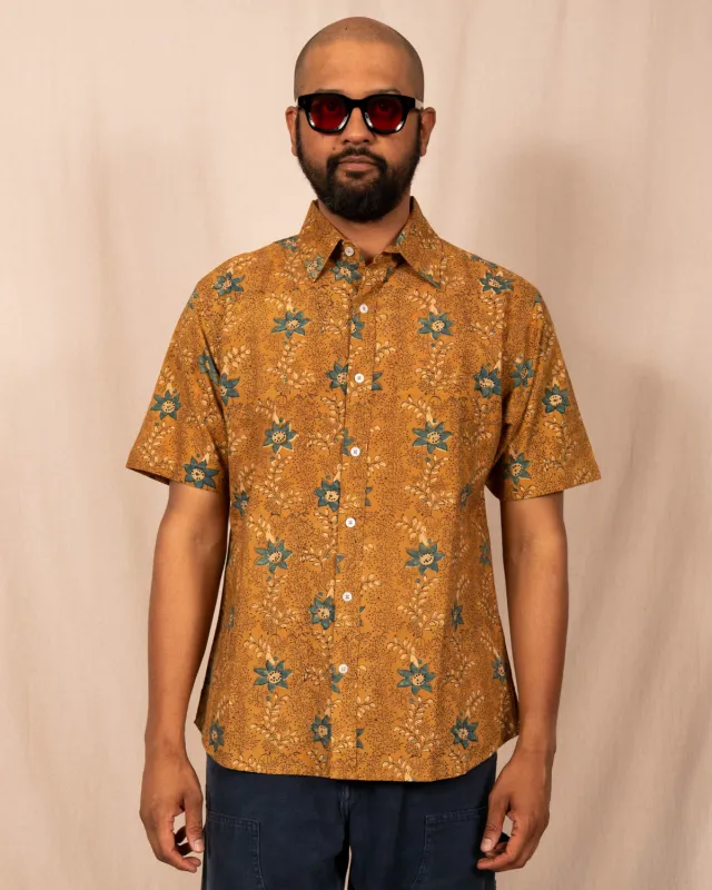'The Folk' Shirt in Mustard and Indigo Floral made by Dushyant
