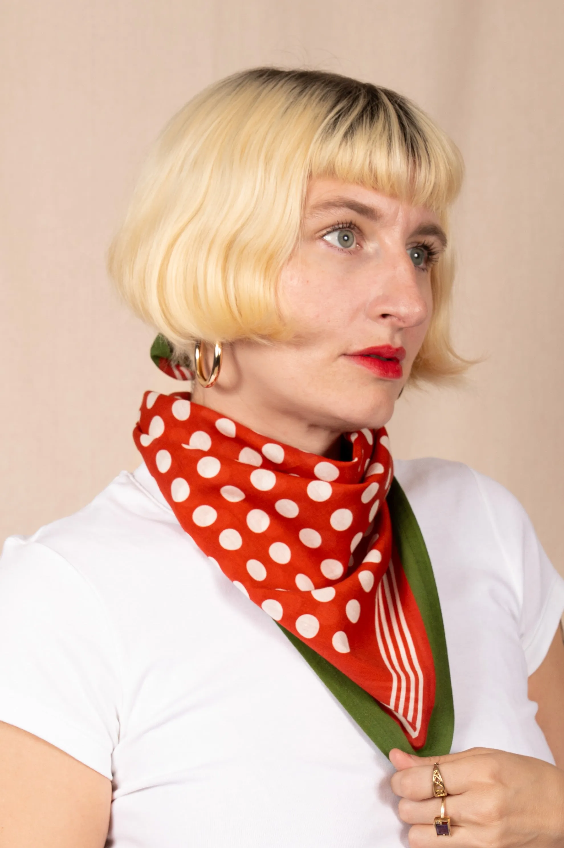Archie Bandana No. 33 - Red and White Dots with Olive sold by Dushyant product image thumbnail 5