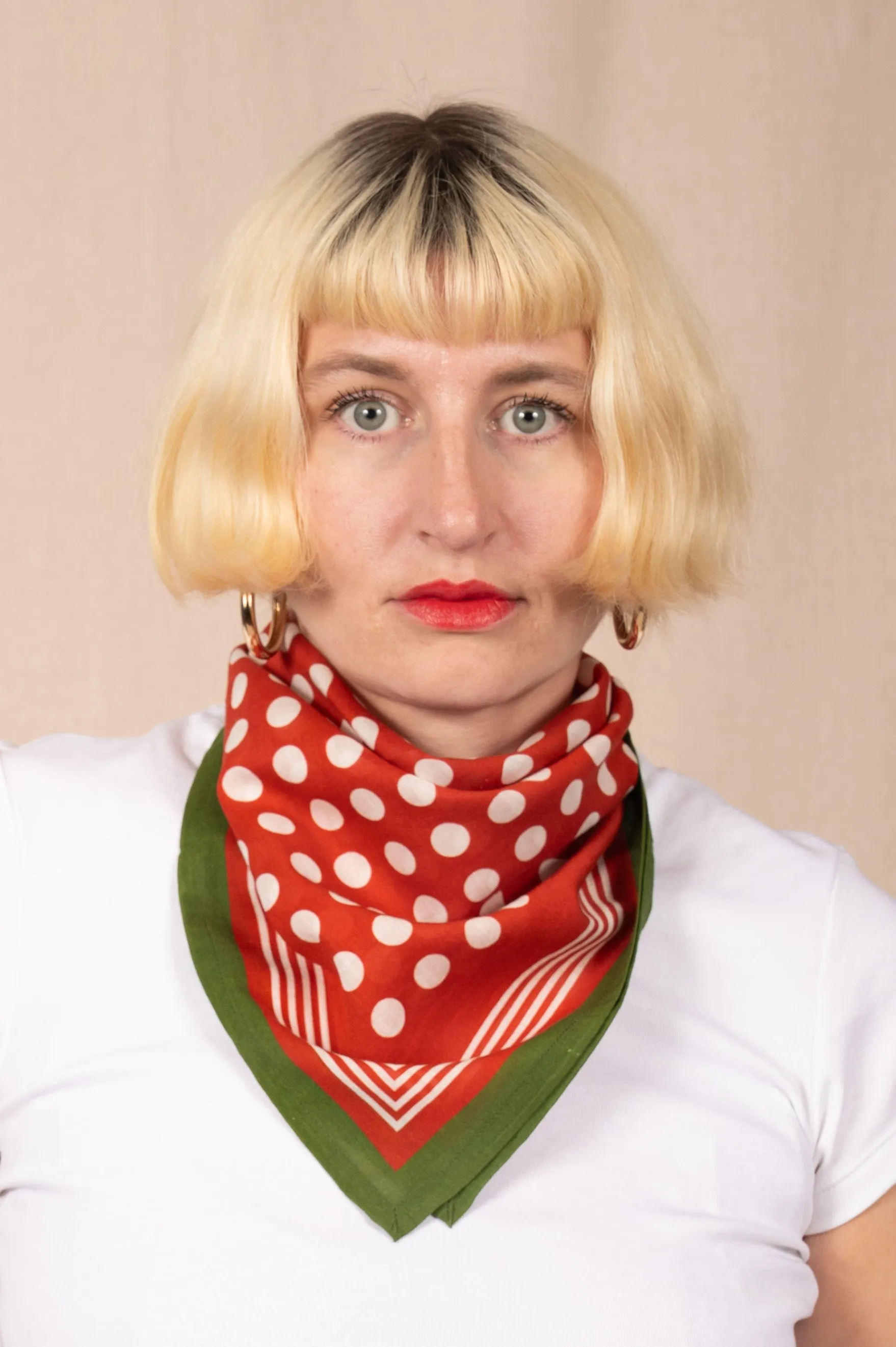 Archie Bandana No. 33 - Red and White Dots with Olive sold by Dushyant product image thumbnail 3