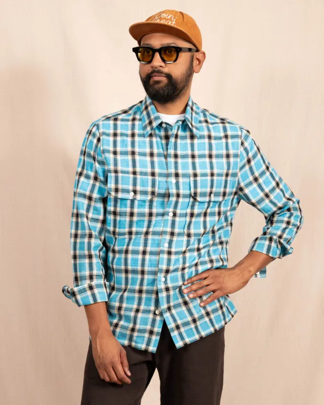 The 'Jesse' Over Shirt in Blue and Black Madras Checks made by Dushyant