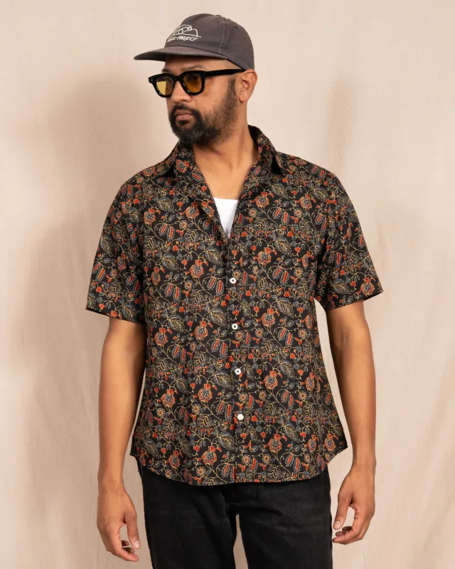 'The Folk' Shirt in Black Mughal Floral Print made by Dushyant