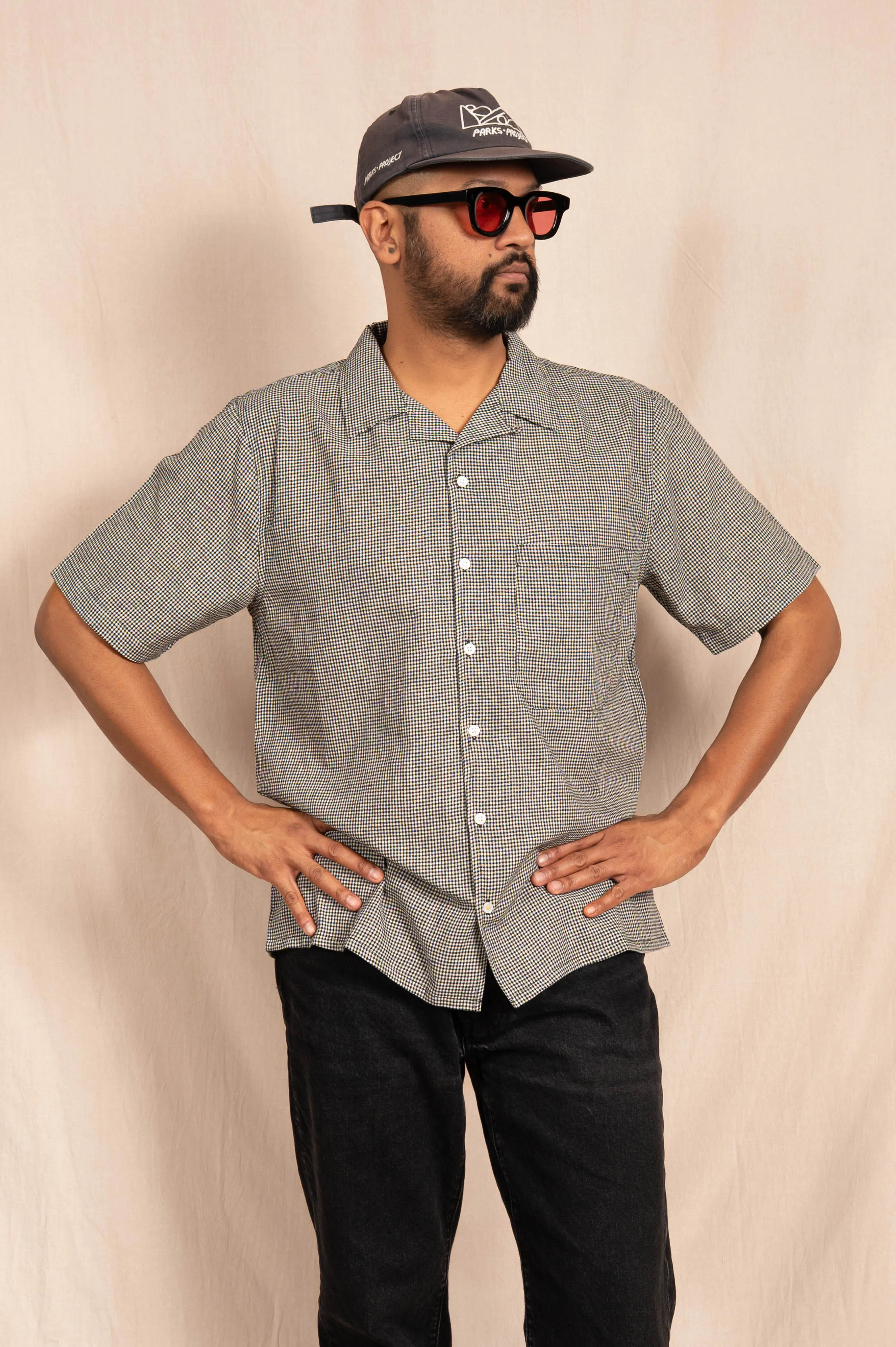'The Don' Camp Shirt in Black and White Micro Checks sold by Dushyant product image thumbnail 3