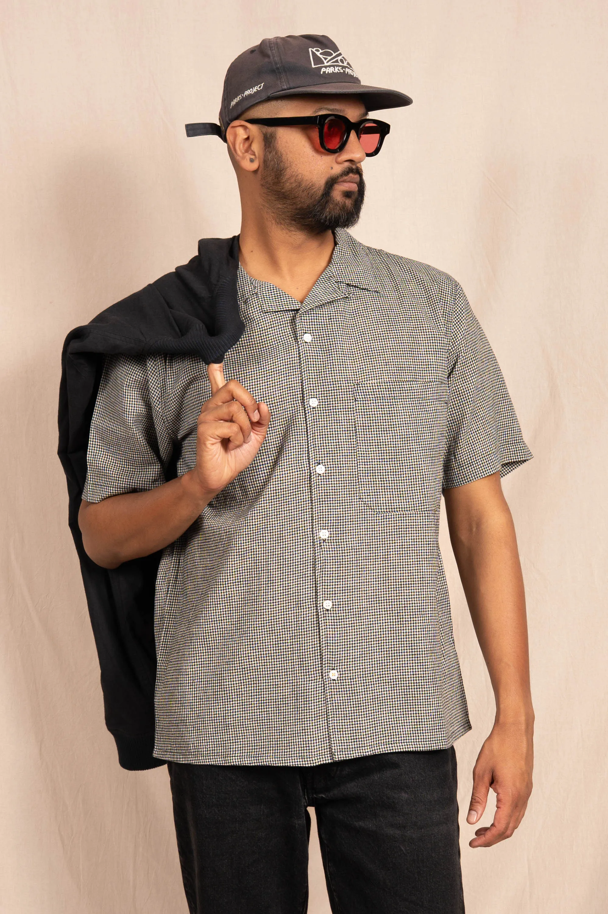 'The Don' Camp Shirt in Black and White Micro Checks sold by Dushyant product image thumbnail 4