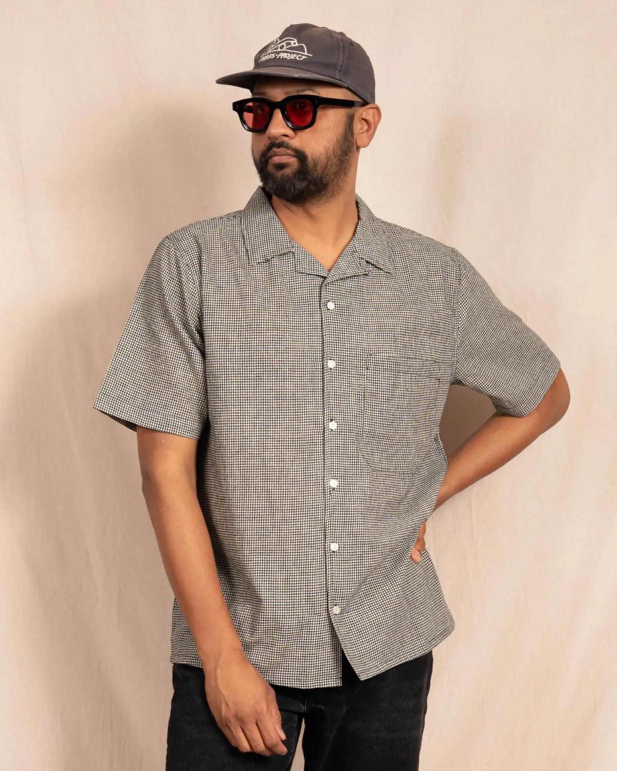 'The Don' Camp Shirt in Black and White Micro Checks sold by Dushyant