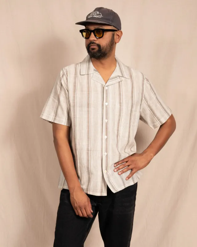 'The Don' Camp Shirt in White and Gray Stripes made by Dushyant