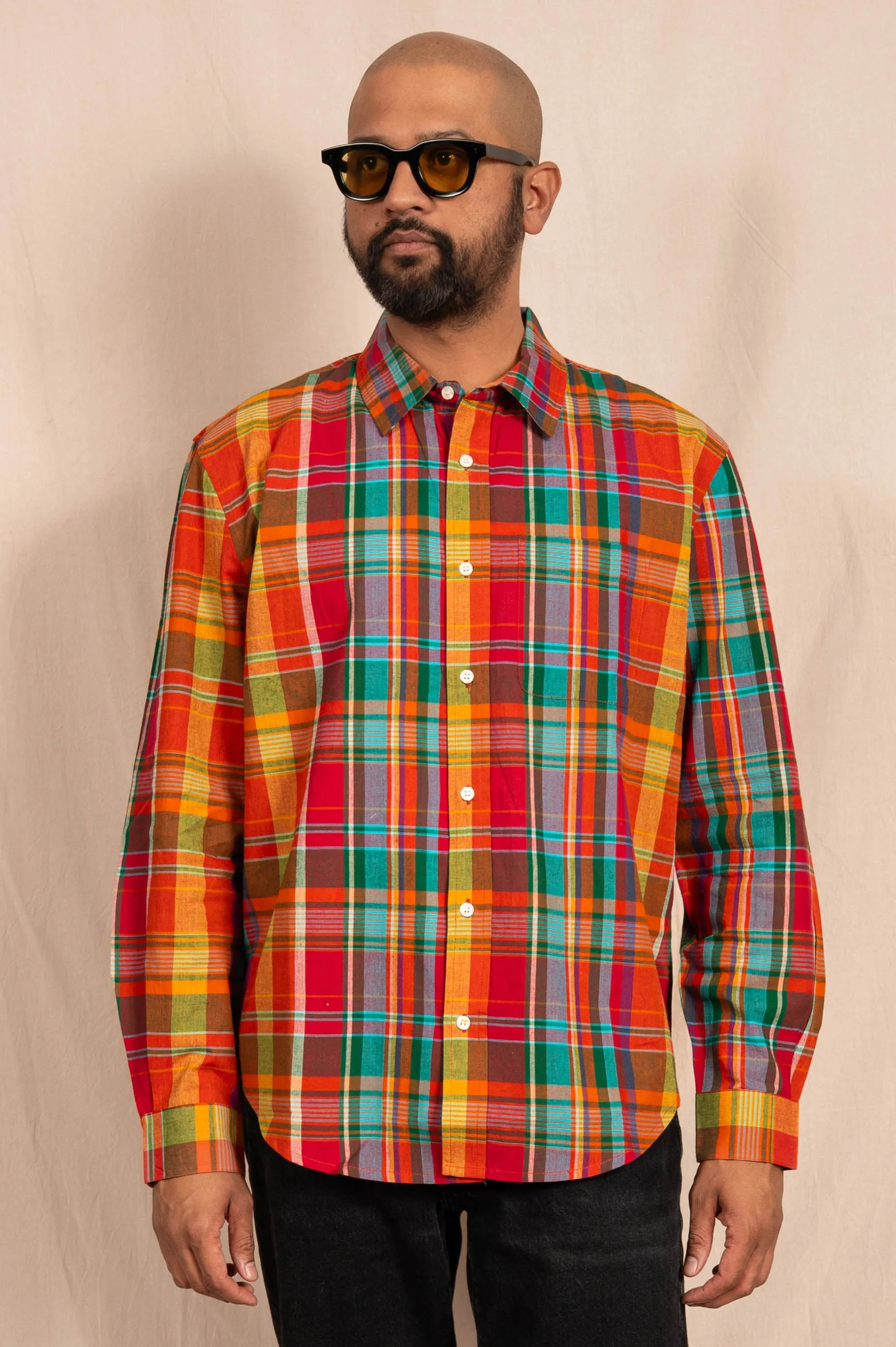 'The Brady' Long Sleeve Shirt in Red Madras Checks sold by Dushyant product image thumbnail 2