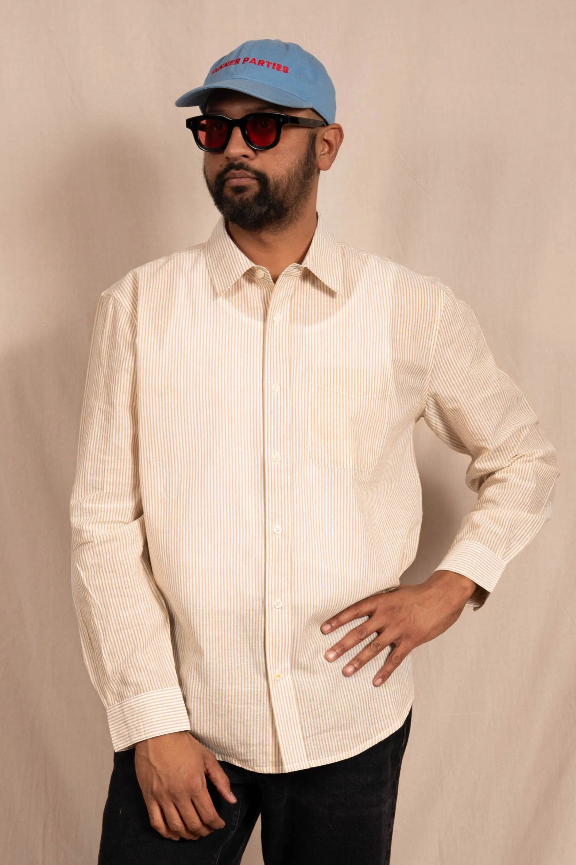 'The Brady' Long Sleeve Shirt in White and Beige Stripes sold by Dushyant product image thumbnail 3