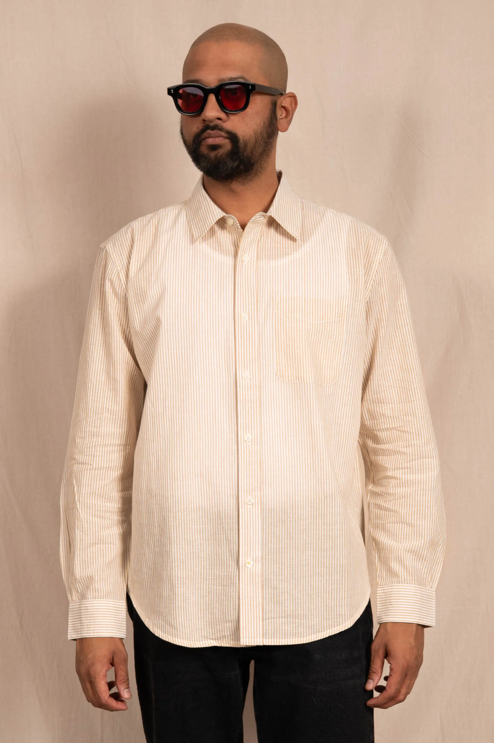 'The Brady' Long Sleeve Shirt in White and Beige Stripes sold by Dushyant product image thumbnail 2