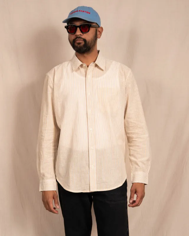 'The Brady' Long Sleeve Shirt in White and Beige Stripes made by Dushyant