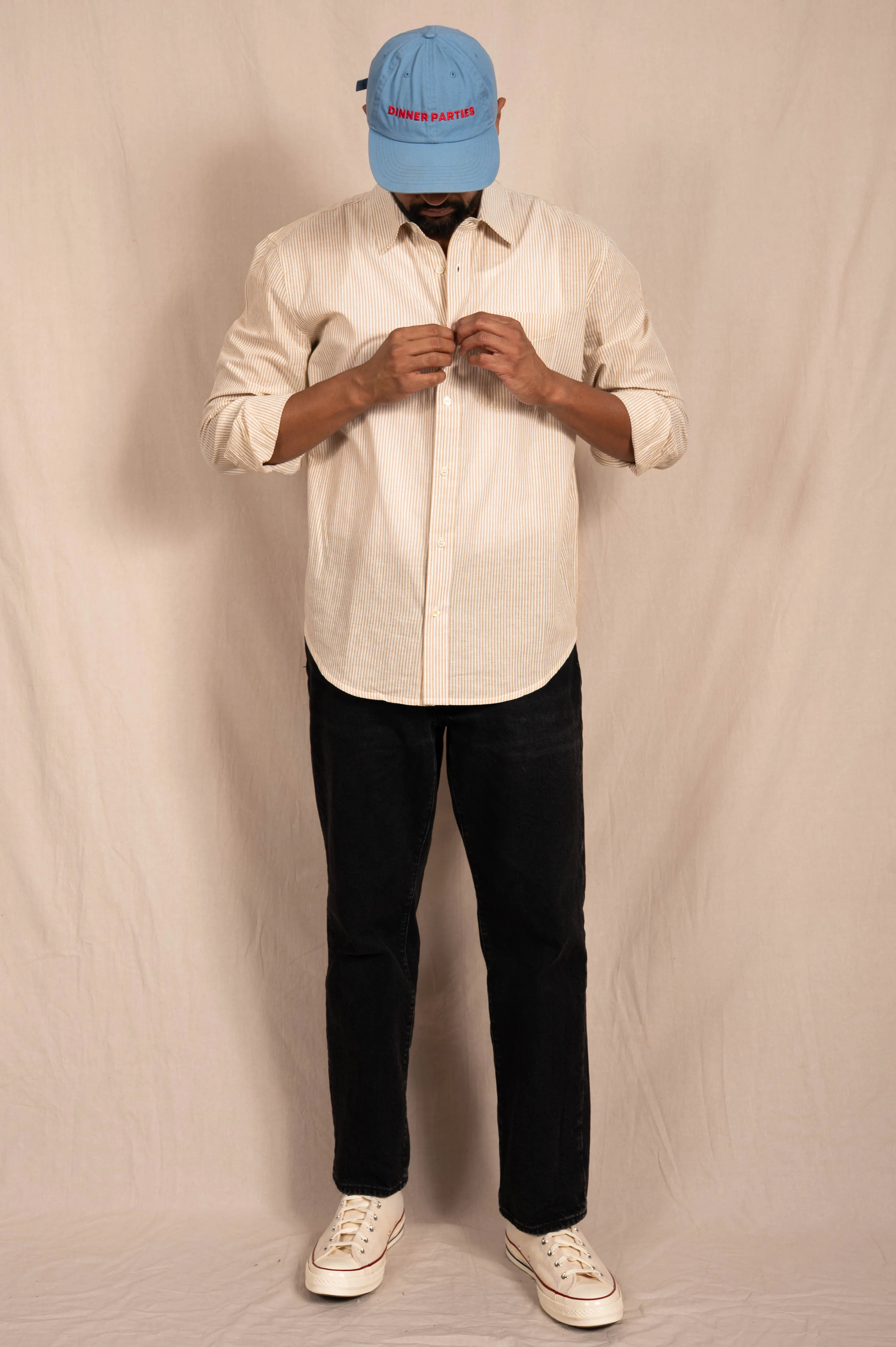 'The Brady' Long Sleeve Shirt in White and Beige Stripes sold by Dushyant product image thumbnail 4