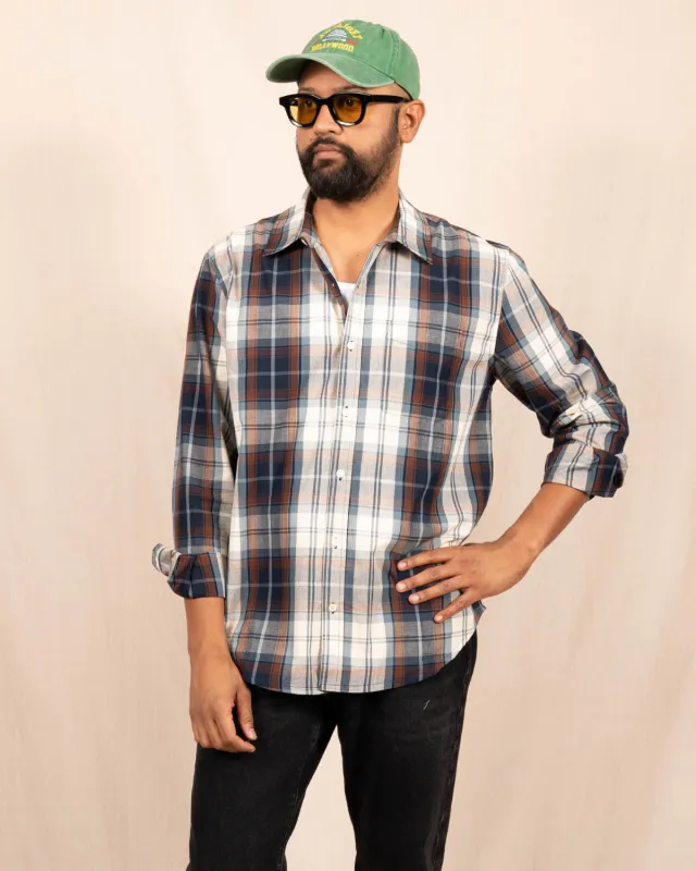 'The Brady' Long Sleeve Shirt in Brown and White Madras Checks made by Dushyant