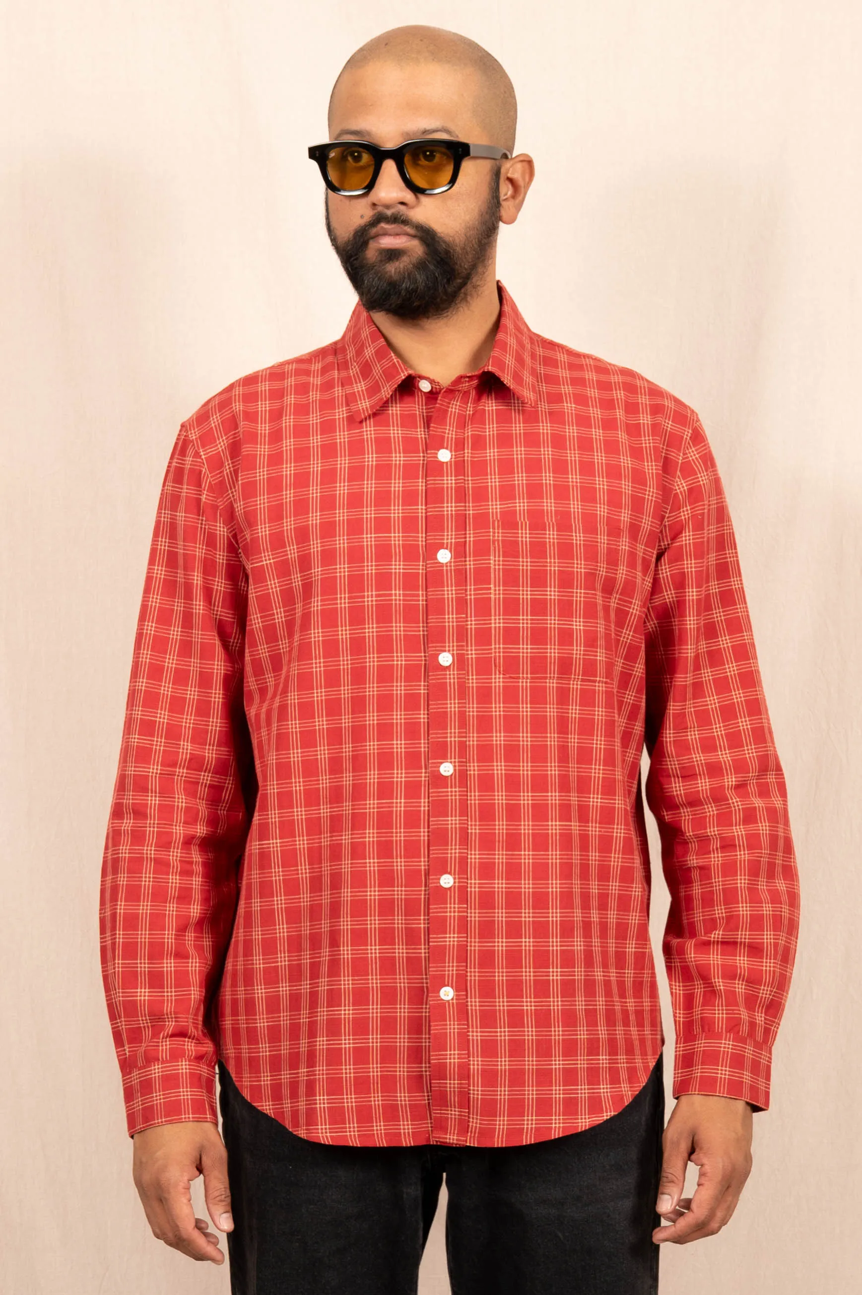 'The Brady' Long Sleeve Shirt in Red and White Checks sold by Dushyant product image thumbnail 3
