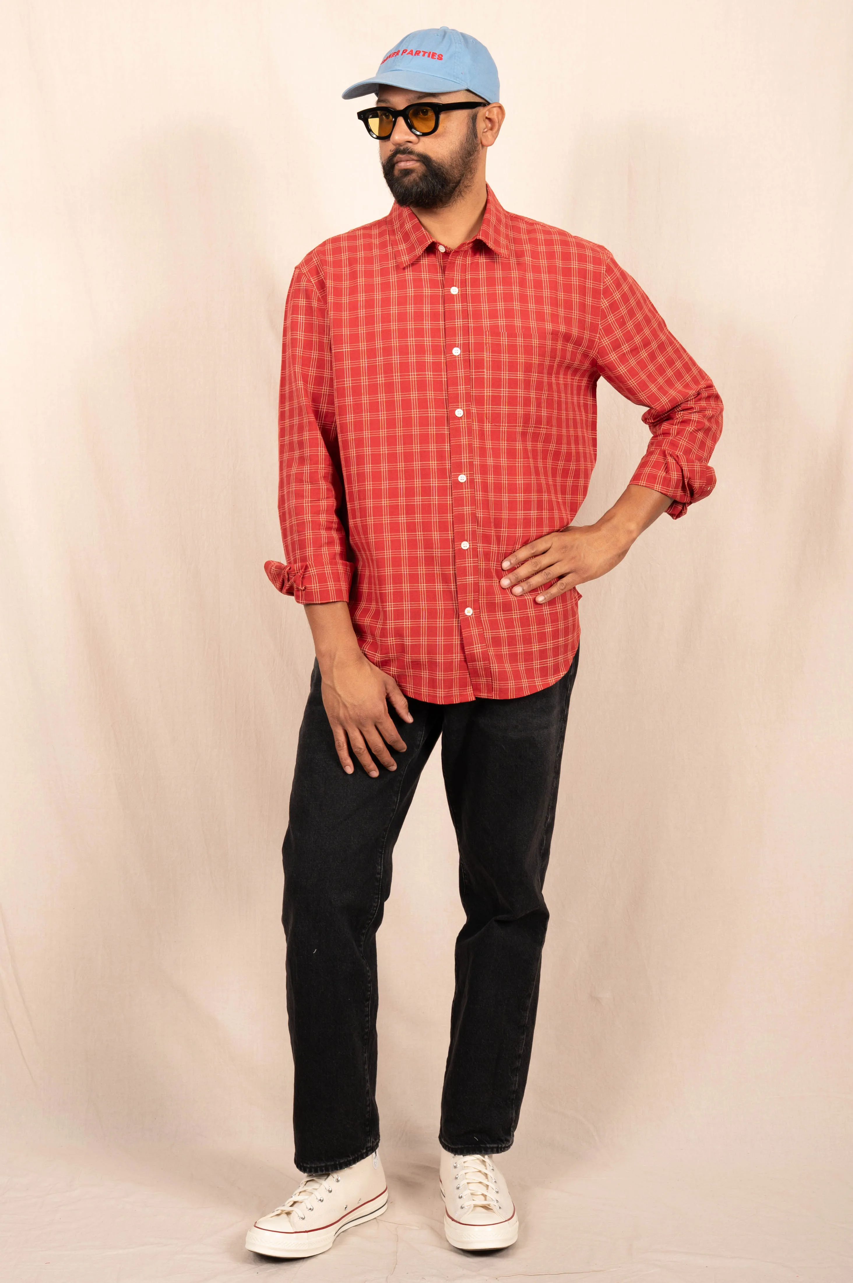 'The Brady' Long Sleeve Shirt in Red and White Checks sold by Dushyant product image thumbnail 4
