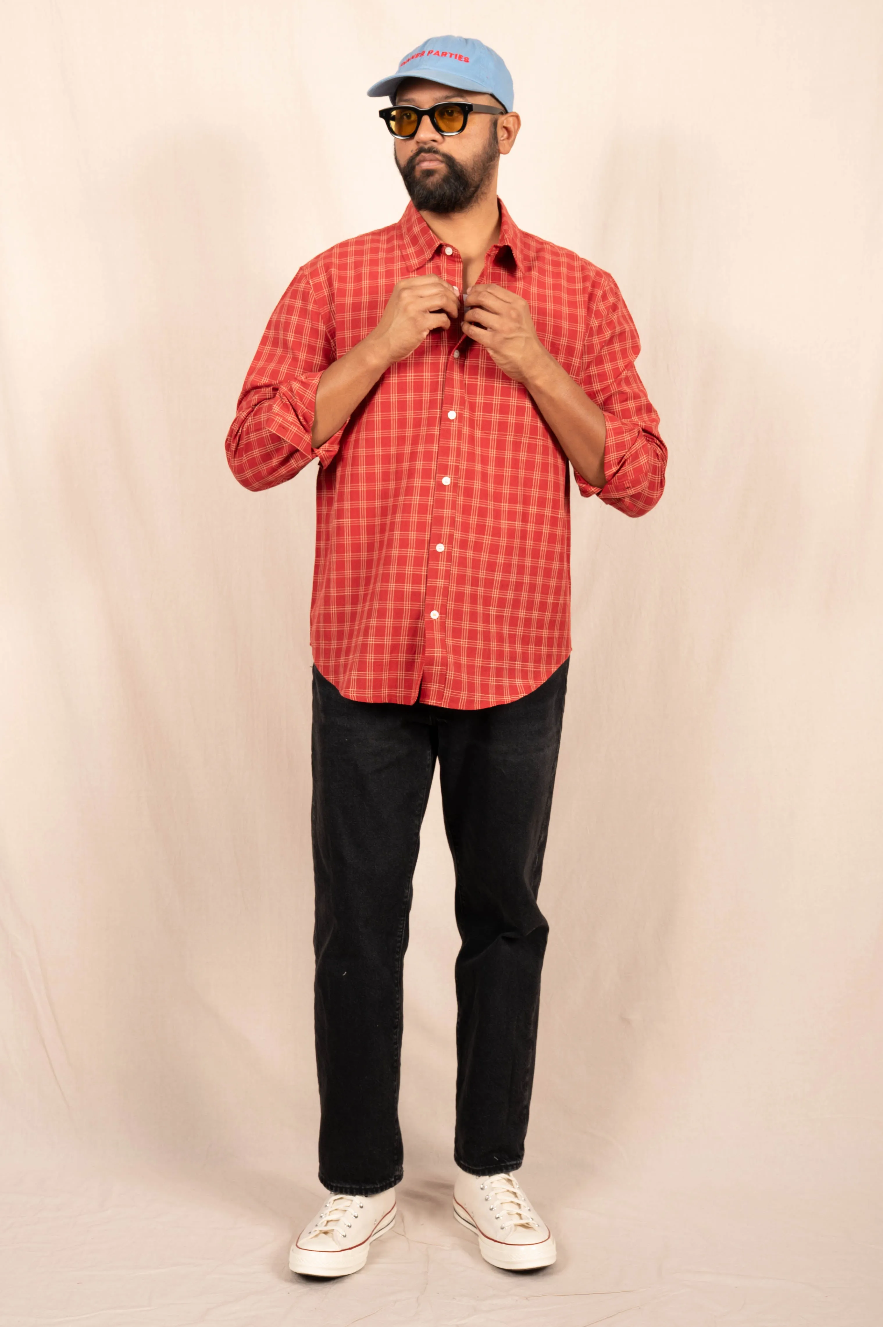 'The Brady' Long Sleeve Shirt in Red and White Checks sold by Dushyant product image thumbnail 2