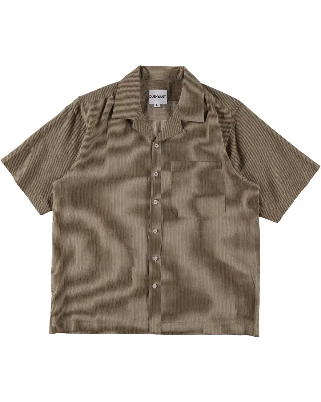 'The Don' Camp Shirt in Olive Oxford Stripes made by Dushyant