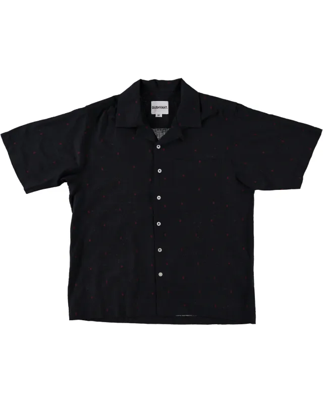 'The Don' Camp Shirt in Black and Red Jamdani Embroidery made by Dushyant
