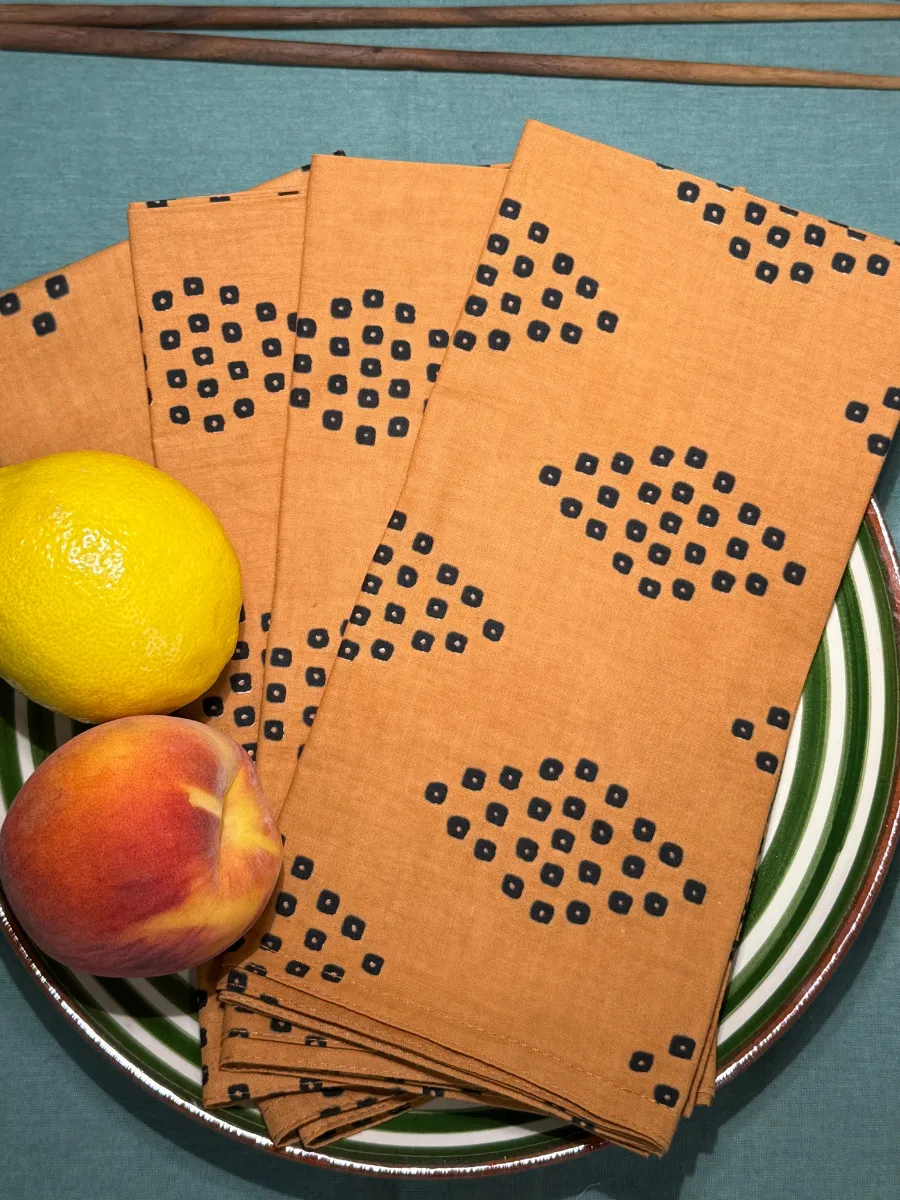 Raaga Napkins - Khaki Diamond - Hand Printed - Set of 4 sold by Dushyant product image thumbnail 2