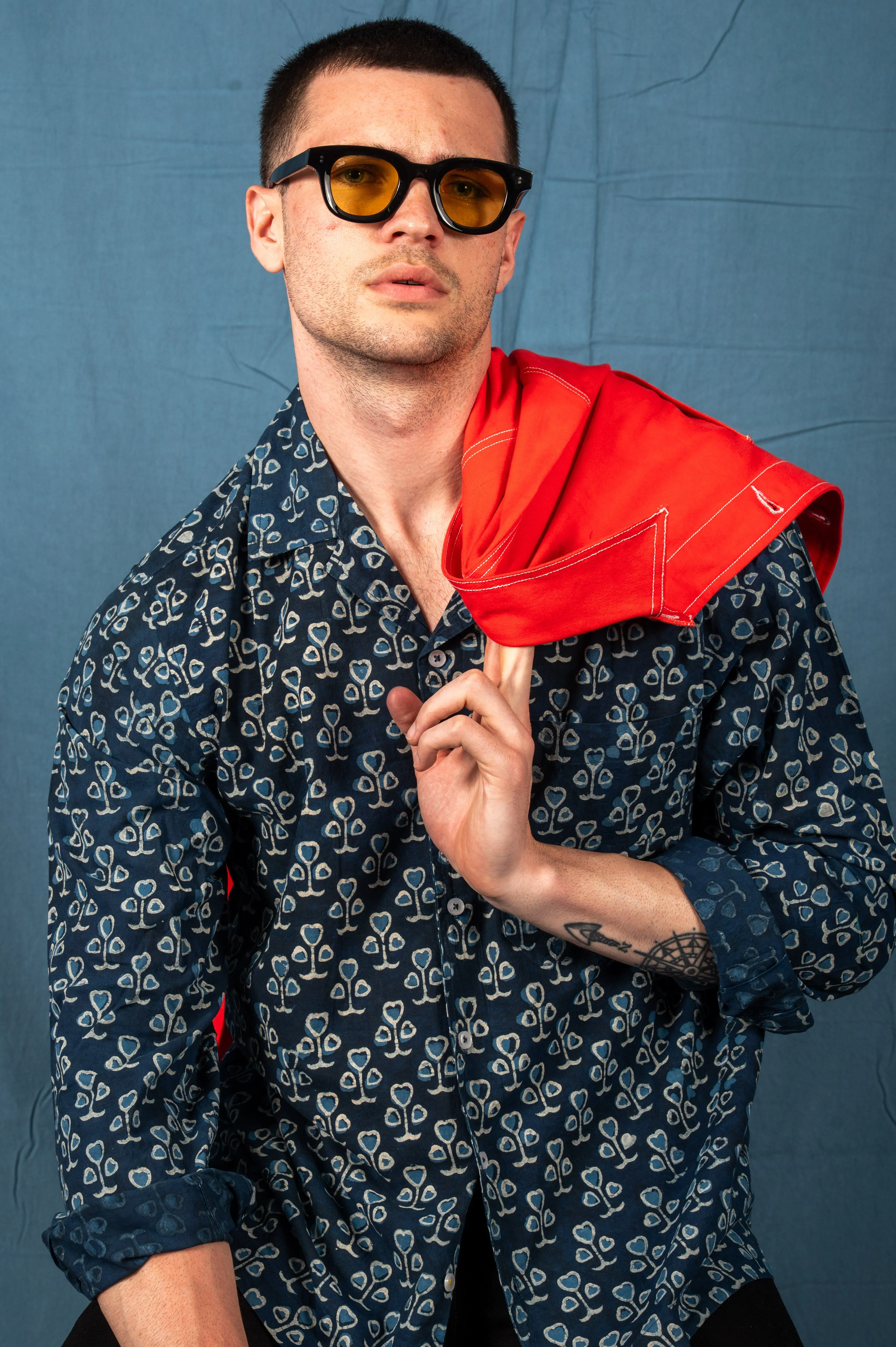 Hand Printed 'The Raj' Camp Shirt in Indigo Spades sold by Dushyant product image thumbnail 4