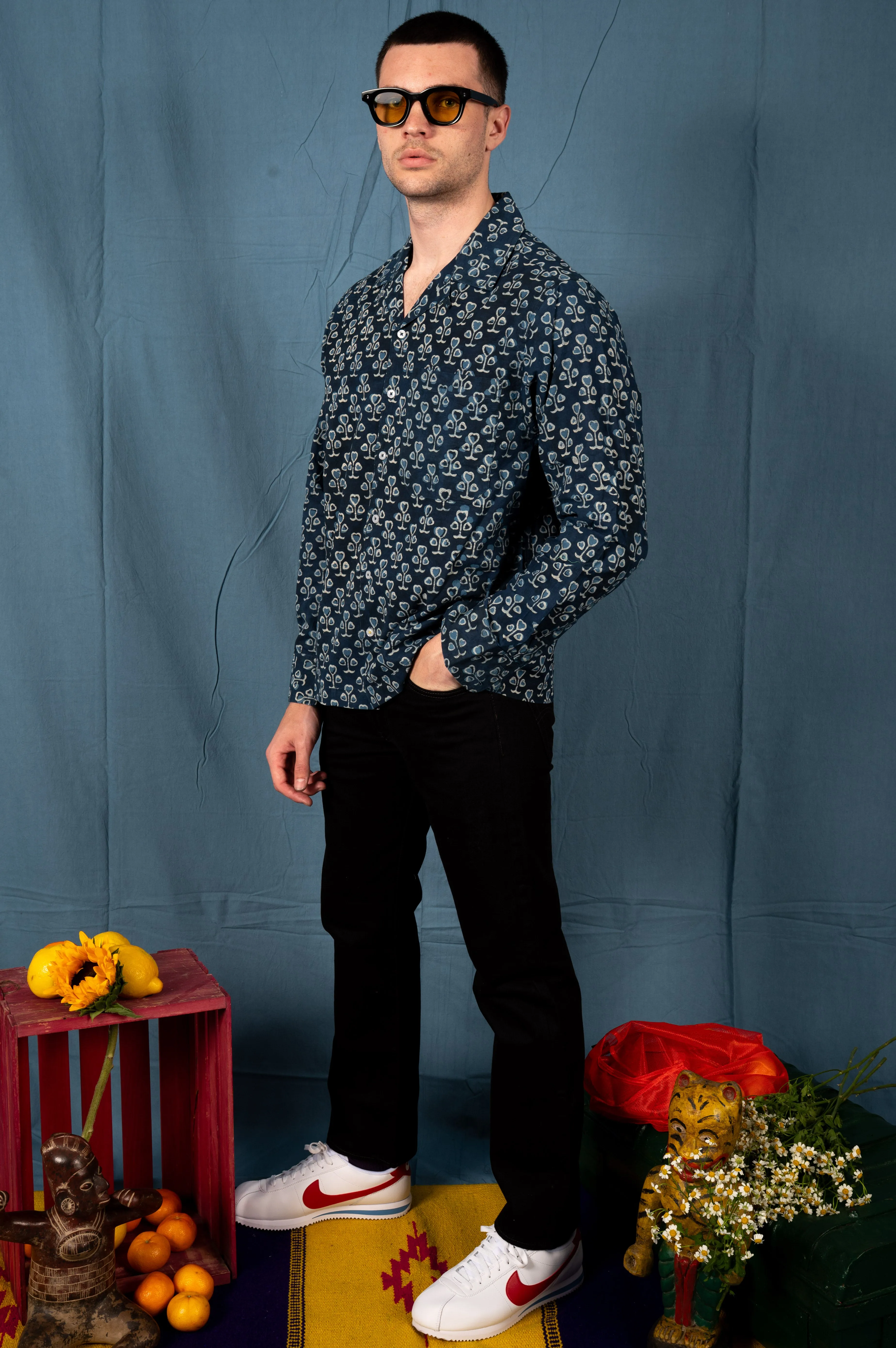 Hand Printed 'The Raj' Camp Shirt in Indigo Spades sold by Dushyant product image thumbnail 3