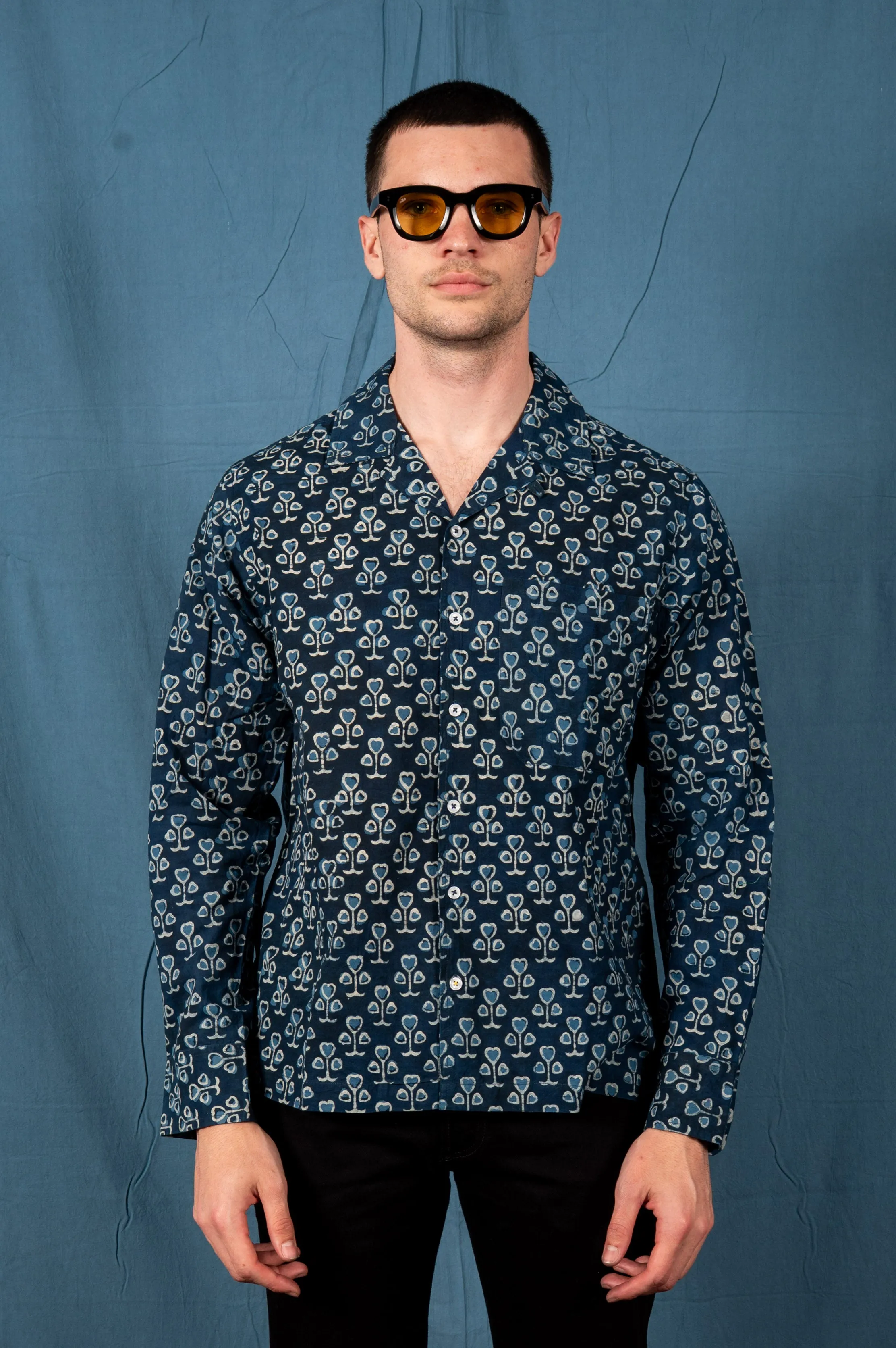 Hand Printed 'The Raj' Camp Shirt in Indigo Spades sold by Dushyant product image thumbnail 2