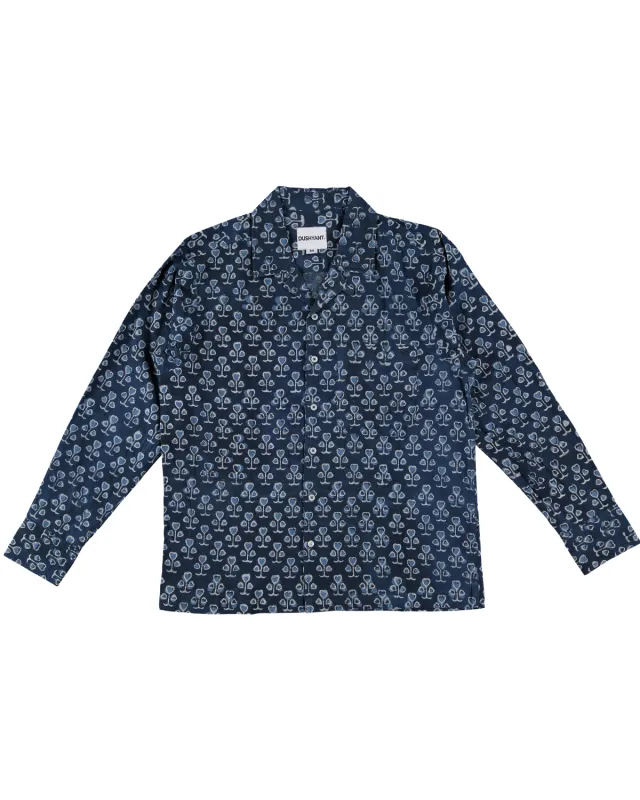 Hand Printed 'The Raj' Camp Shirt in Indigo Spades made by Dushyant