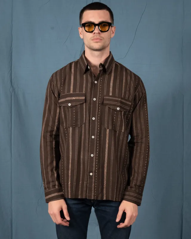 Hand Printed 'Jesse' Shirt in Chocolate Stripes made by Dushyant