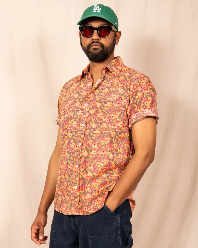 Hand Printed 'The Folk' Short Sleeve Shirt in Pastel Floral made by Dushyant