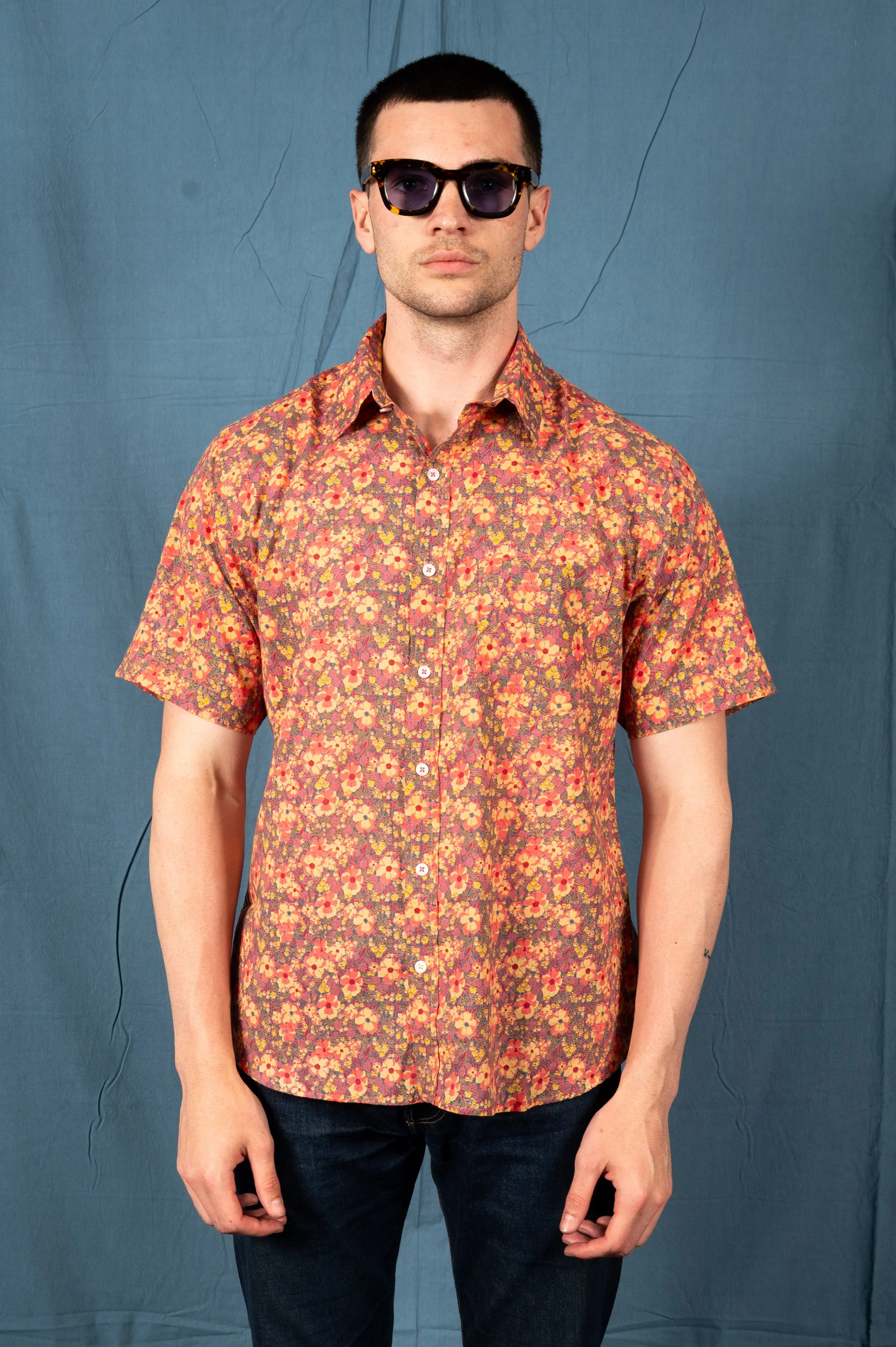 Hand Printed 'The Folk' Short Sleeve Shirt in Pastel Floral sold by Dushyant product image thumbnail 3