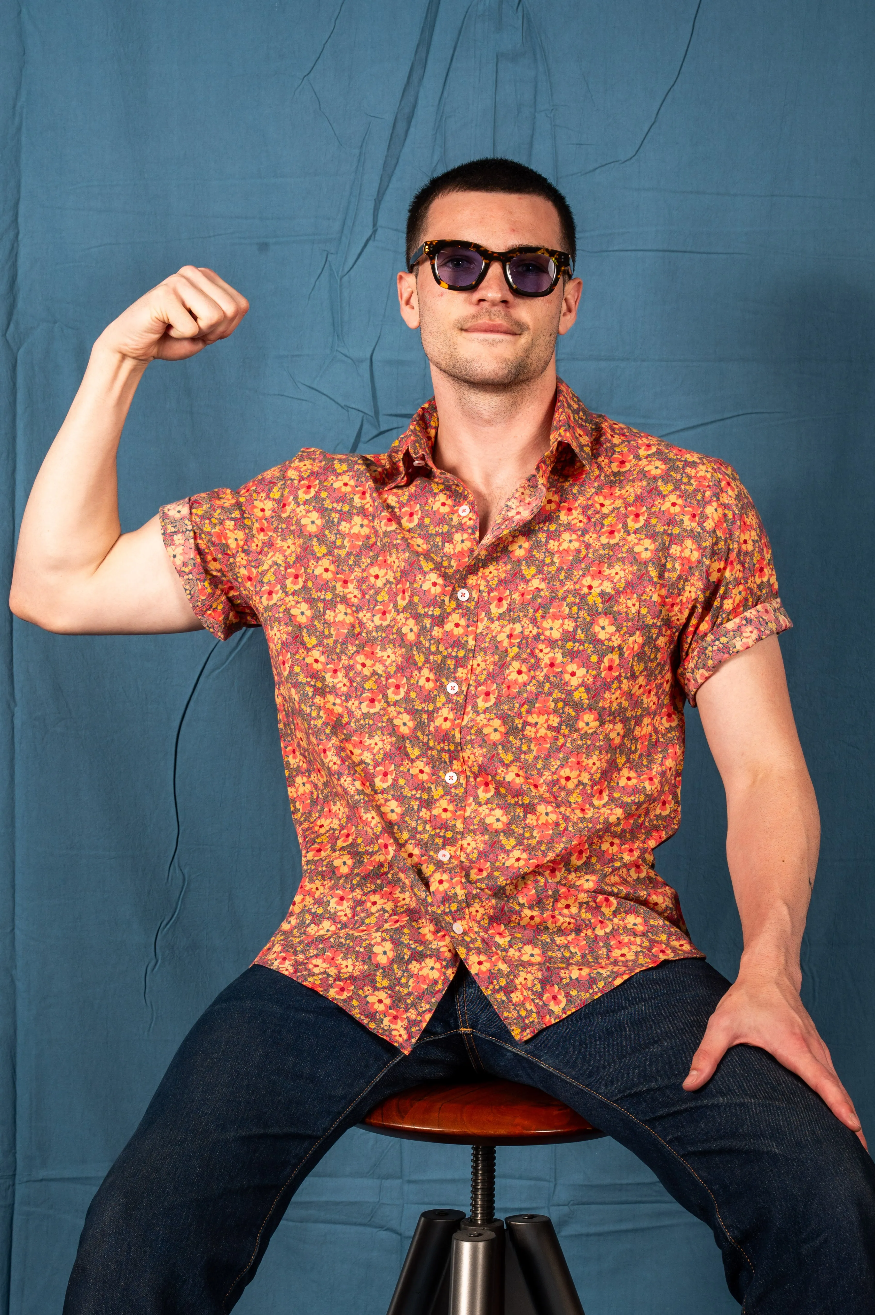 Hand Printed 'The Folk' Short Sleeve Shirt in Pastel Floral sold by Dushyant product image thumbnail 5