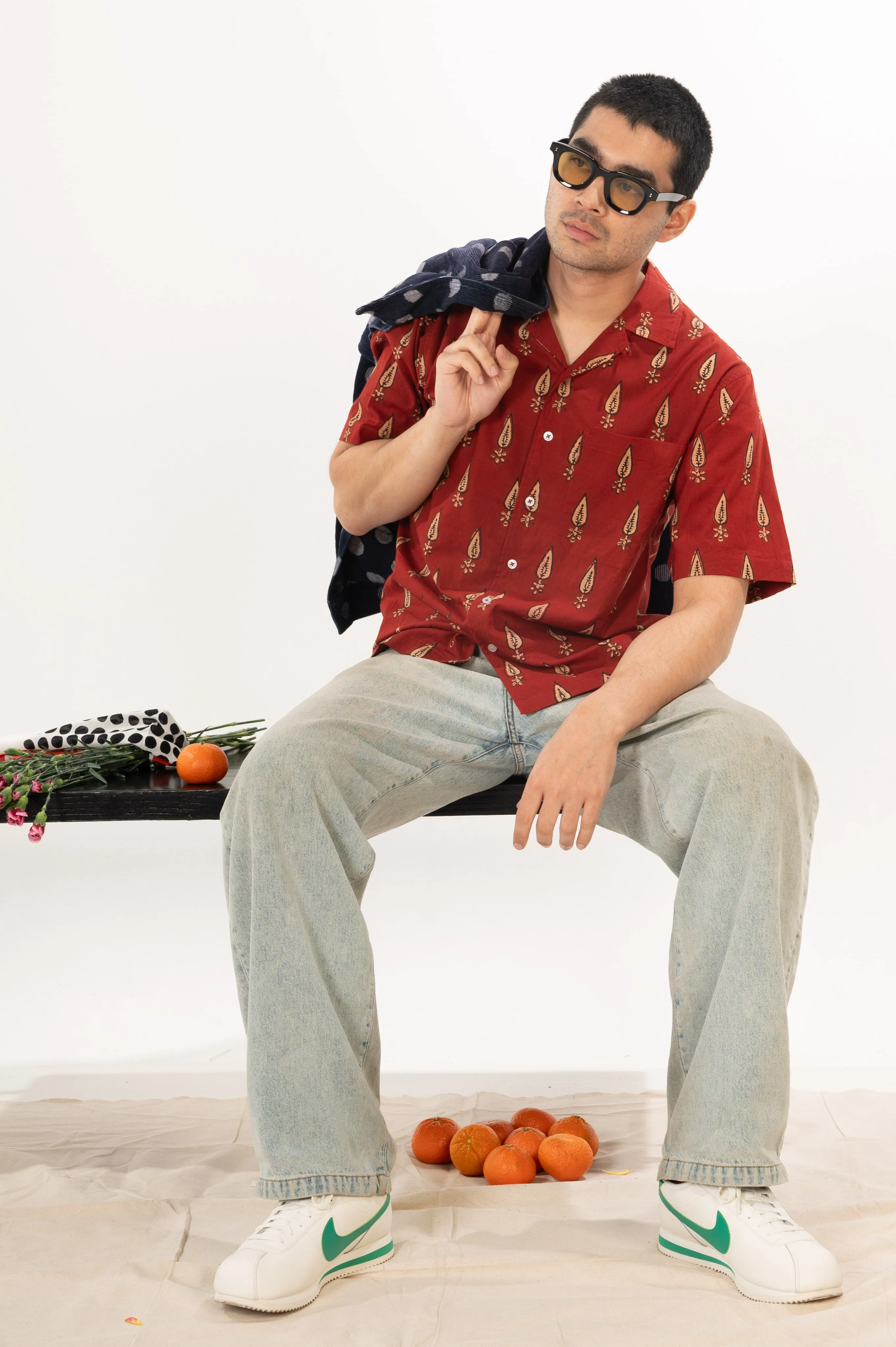 Hand Block Printed 'The Don' Camp Collar Shirt in Maroon Motif sold by Dushyant product image thumbnail 4
