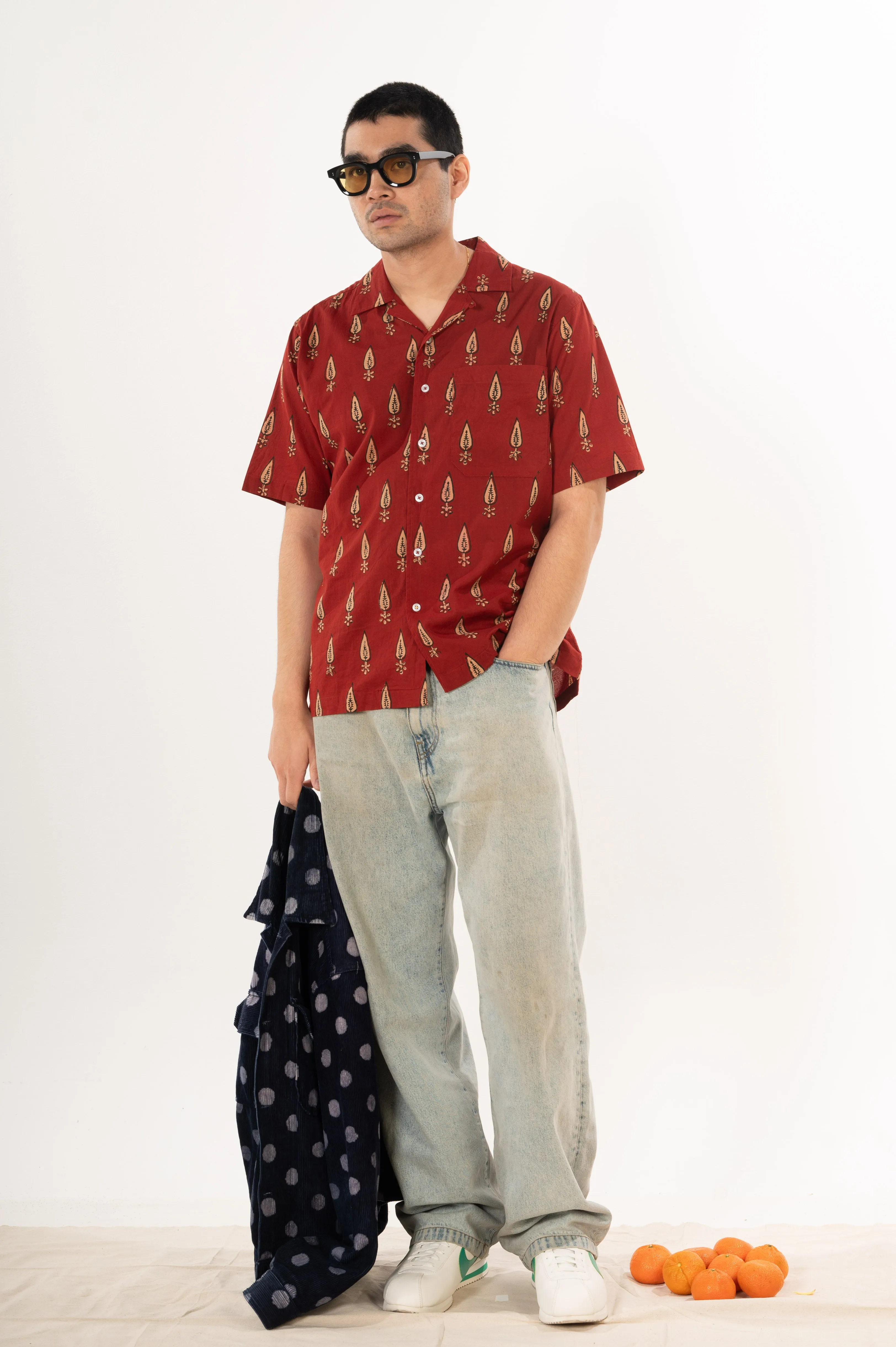 Hand Block Printed 'The Don' Camp Collar Shirt in Maroon Motif sold by Dushyant product image thumbnail 5