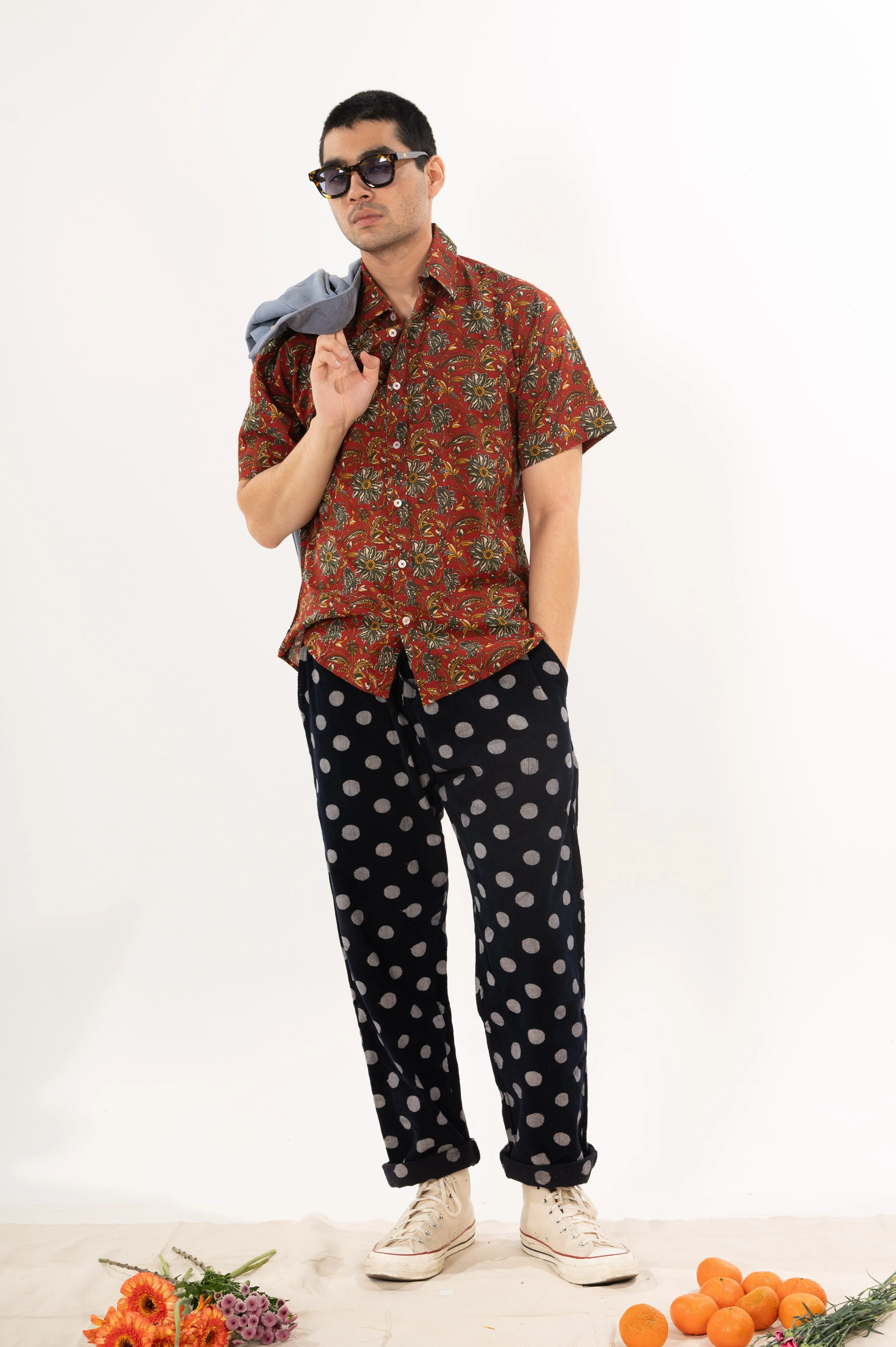 Hand Printed 'The Folk' Short Sleeve Shirt in French Maroon Floral sold by Dushyant product image thumbnail 3
