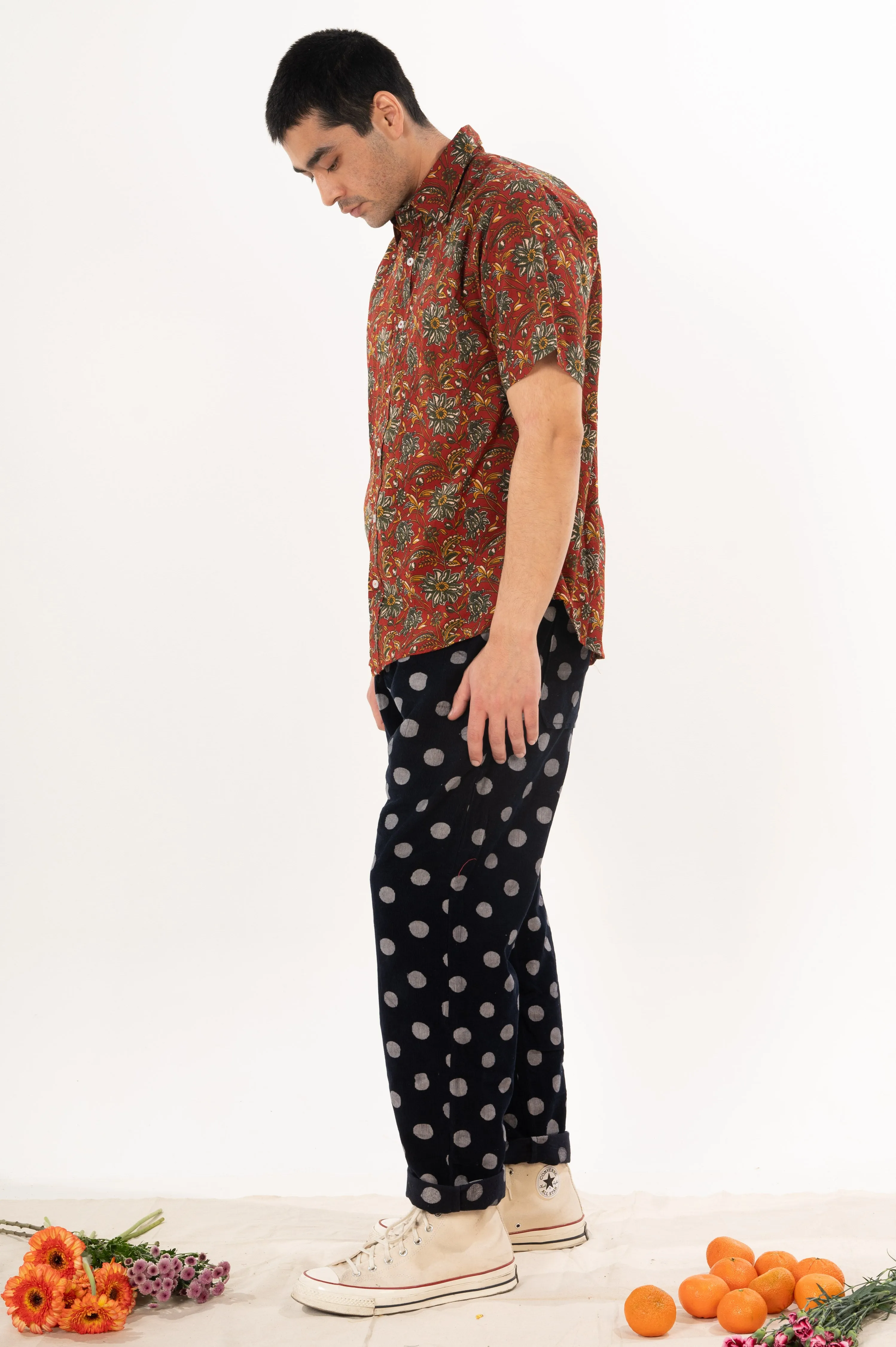 Hand Printed 'The Folk' Short Sleeve Shirt in French Maroon Floral sold by Dushyant product image thumbnail 4